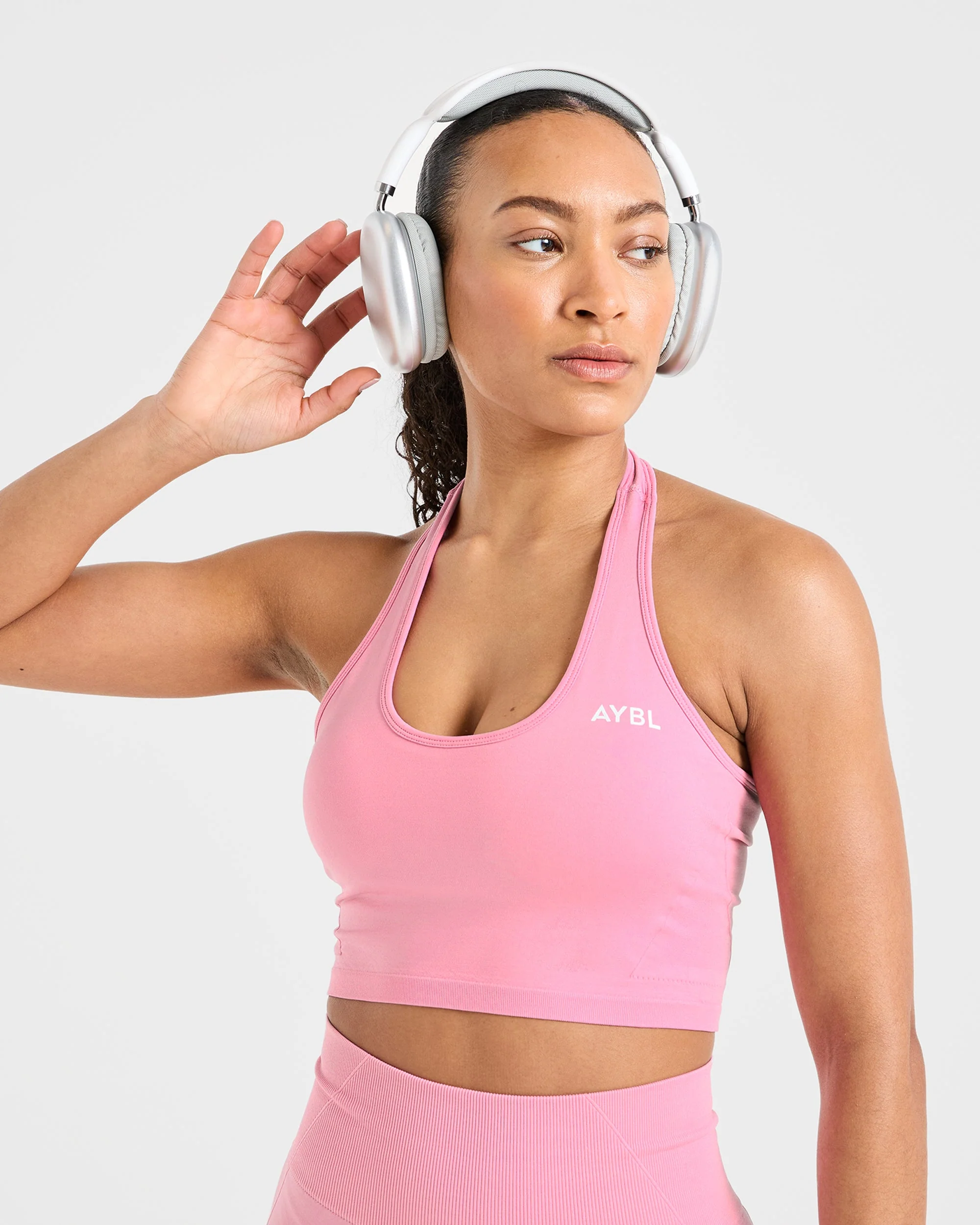 Empower Seamless Halterneck Crop Top - Baby Rose - Image 8