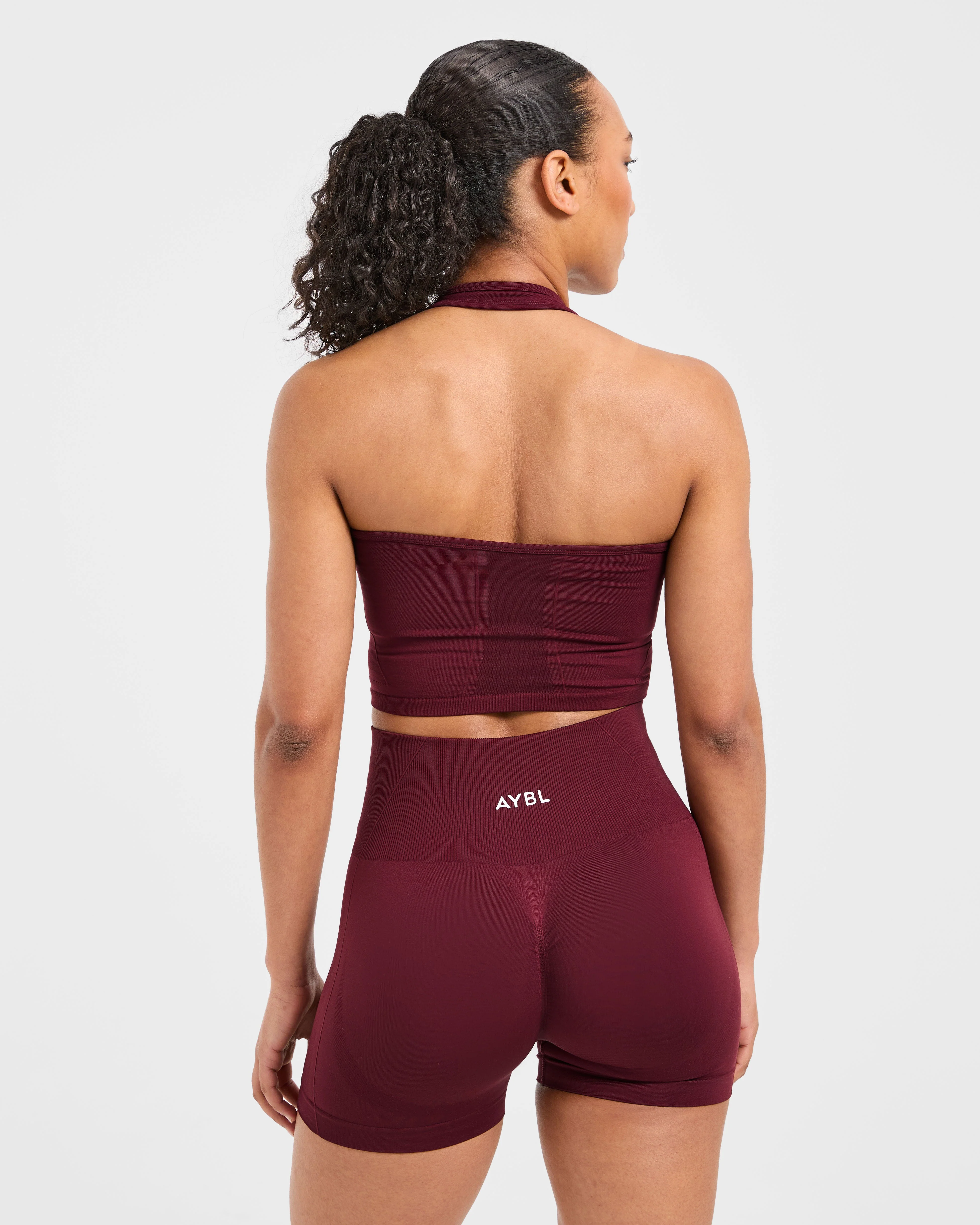 Empower Seamless Halterneck Crop Top - Rouge Wine - Image 2