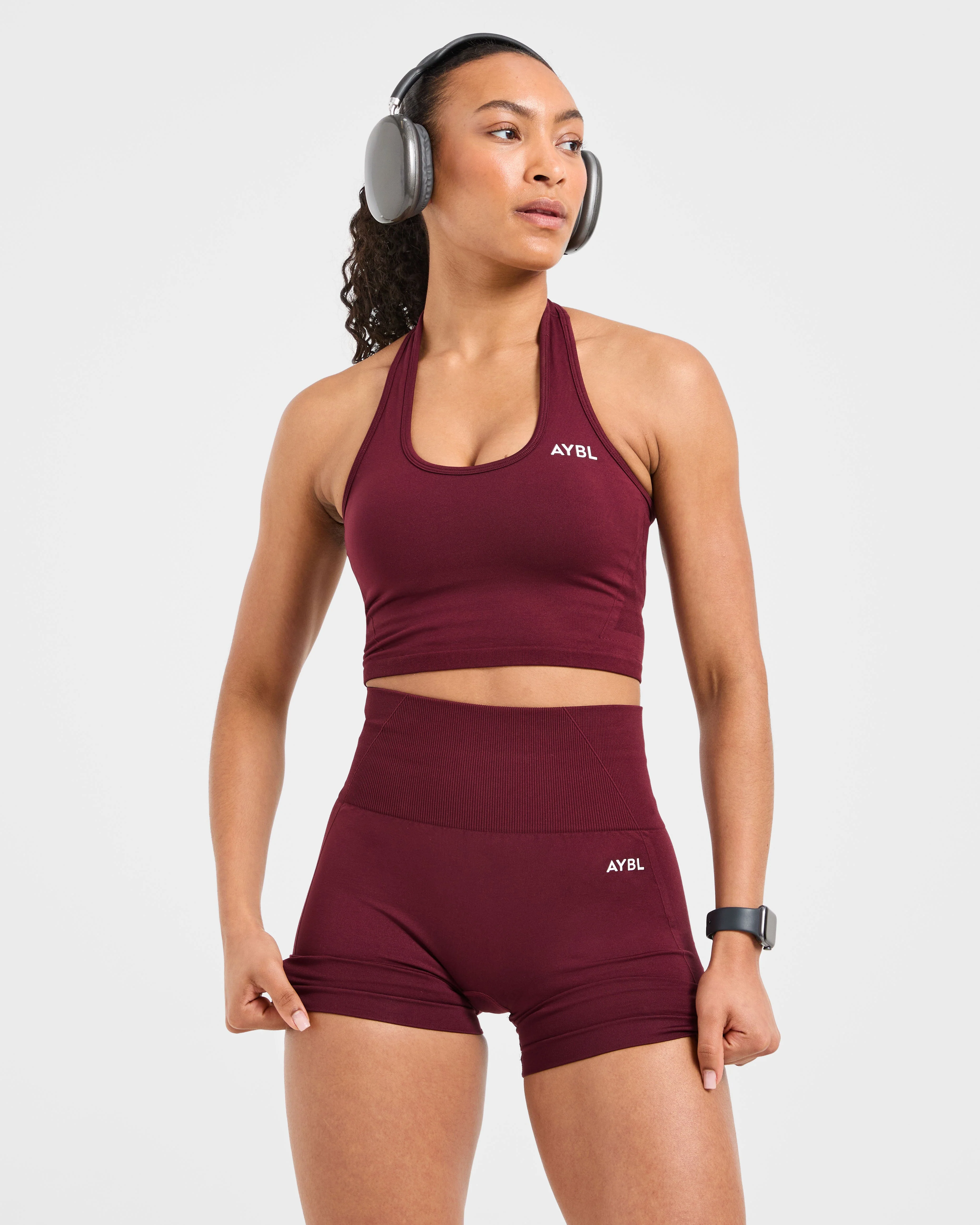 Empower Seamless Halterneck Crop Top - Rouge Wine - Image 7