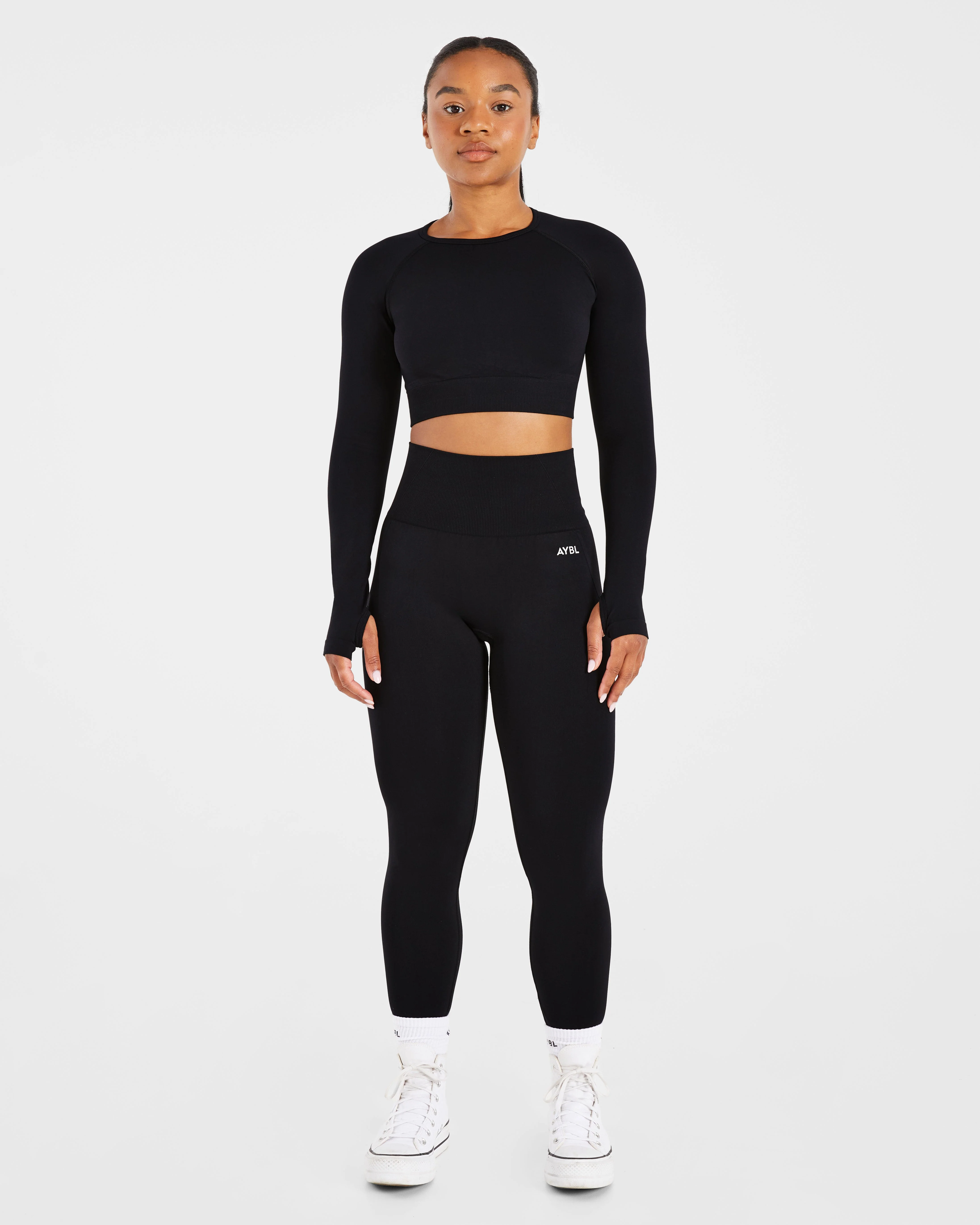 Empower Seamless Long Sleeve Crop Top - Noir - Image 3