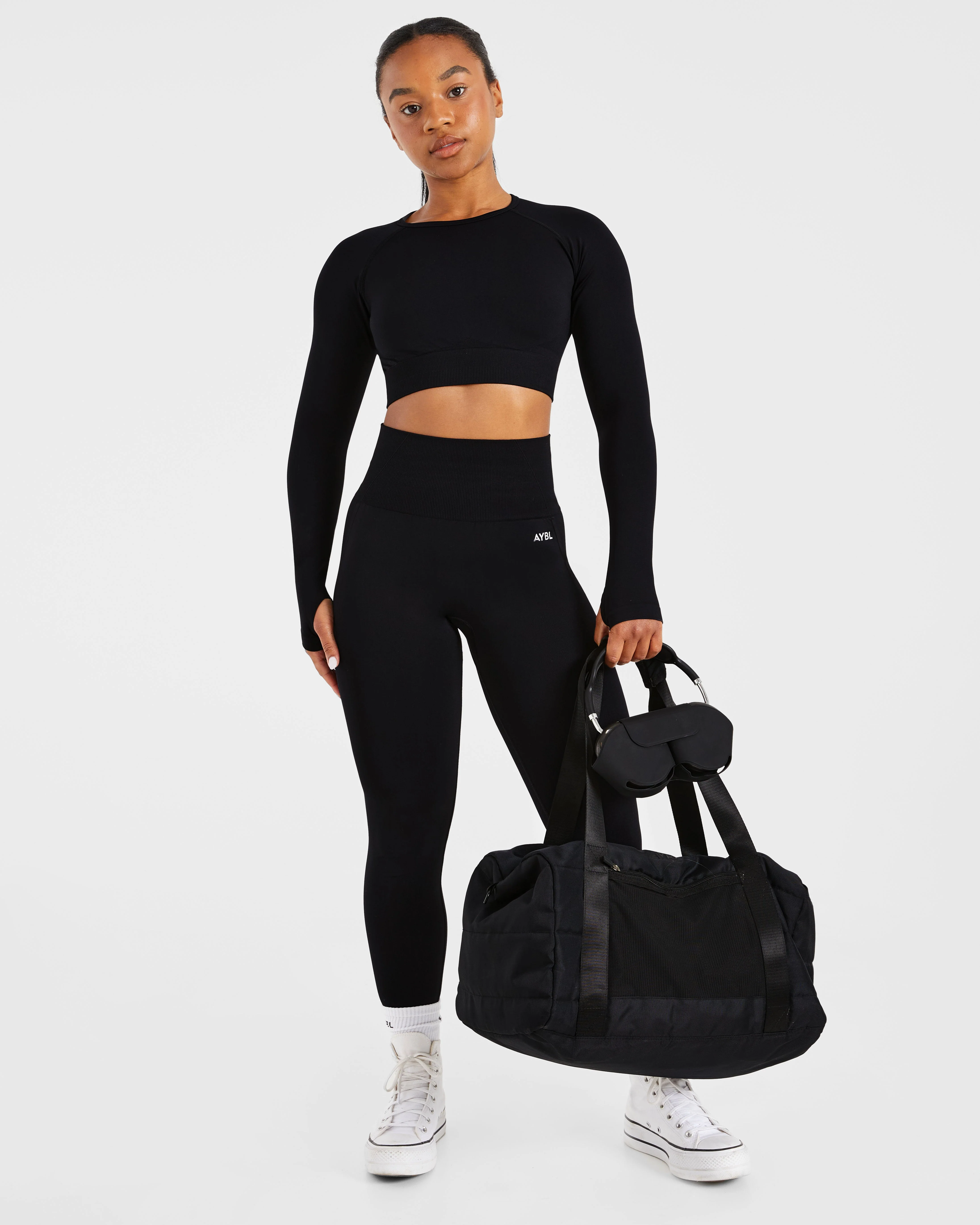Empower Seamless Long Sleeve Crop Top - Noir - Image 8
