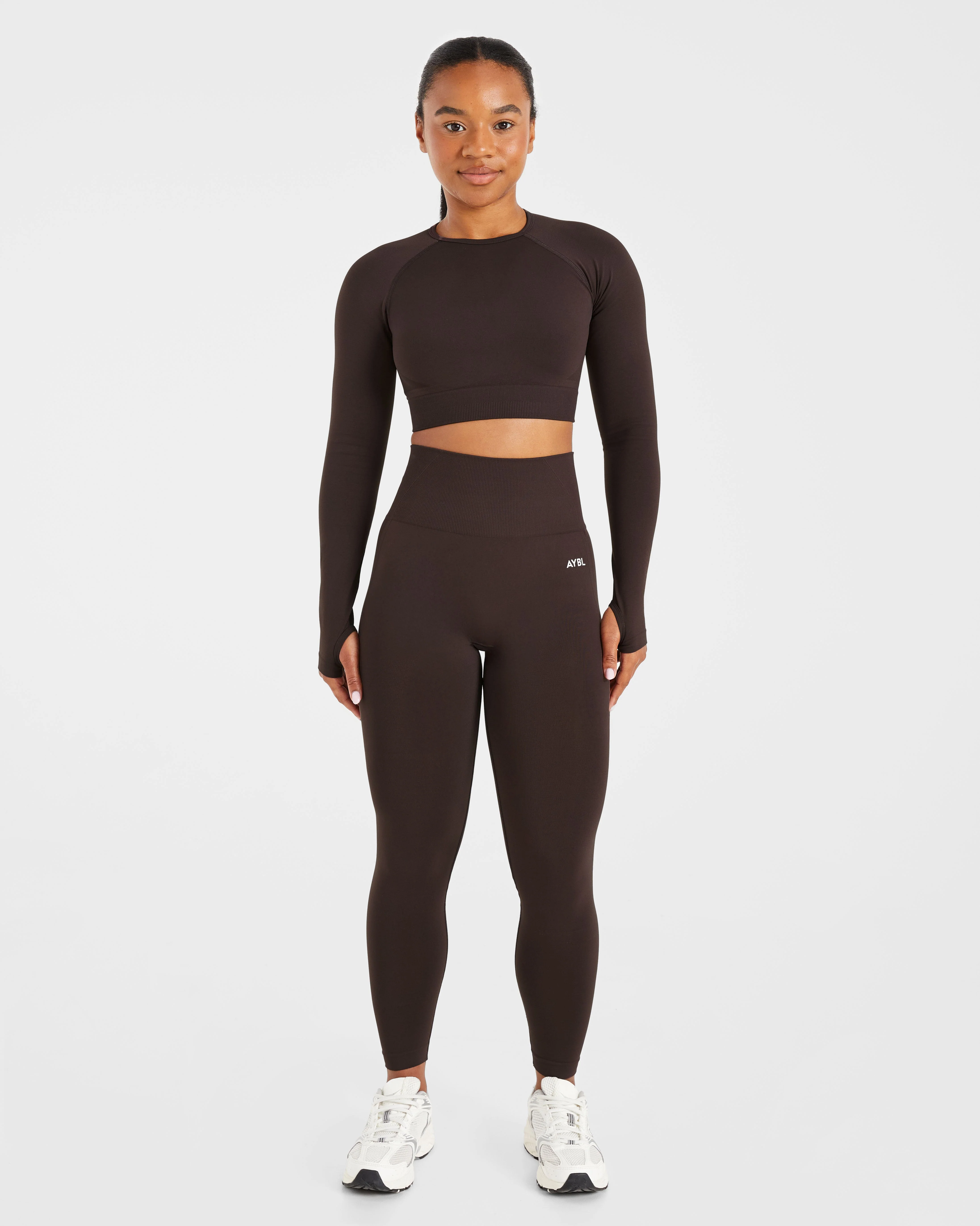 Empower Seamless Long Sleeve Crop Top - Cocoa Marron - Image 3