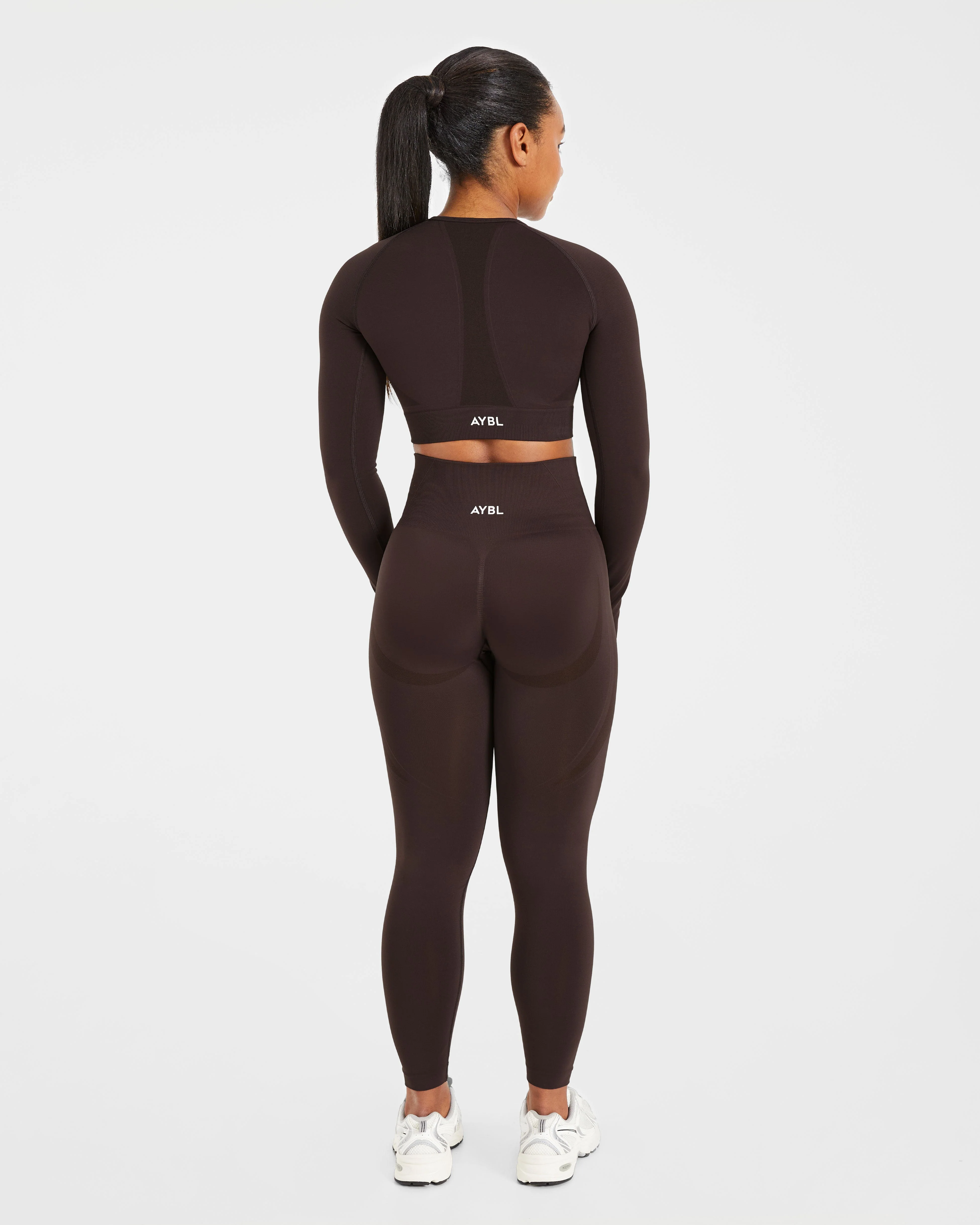 Empower Seamless Long Sleeve Crop Top - Cocoa Marron - Image 4