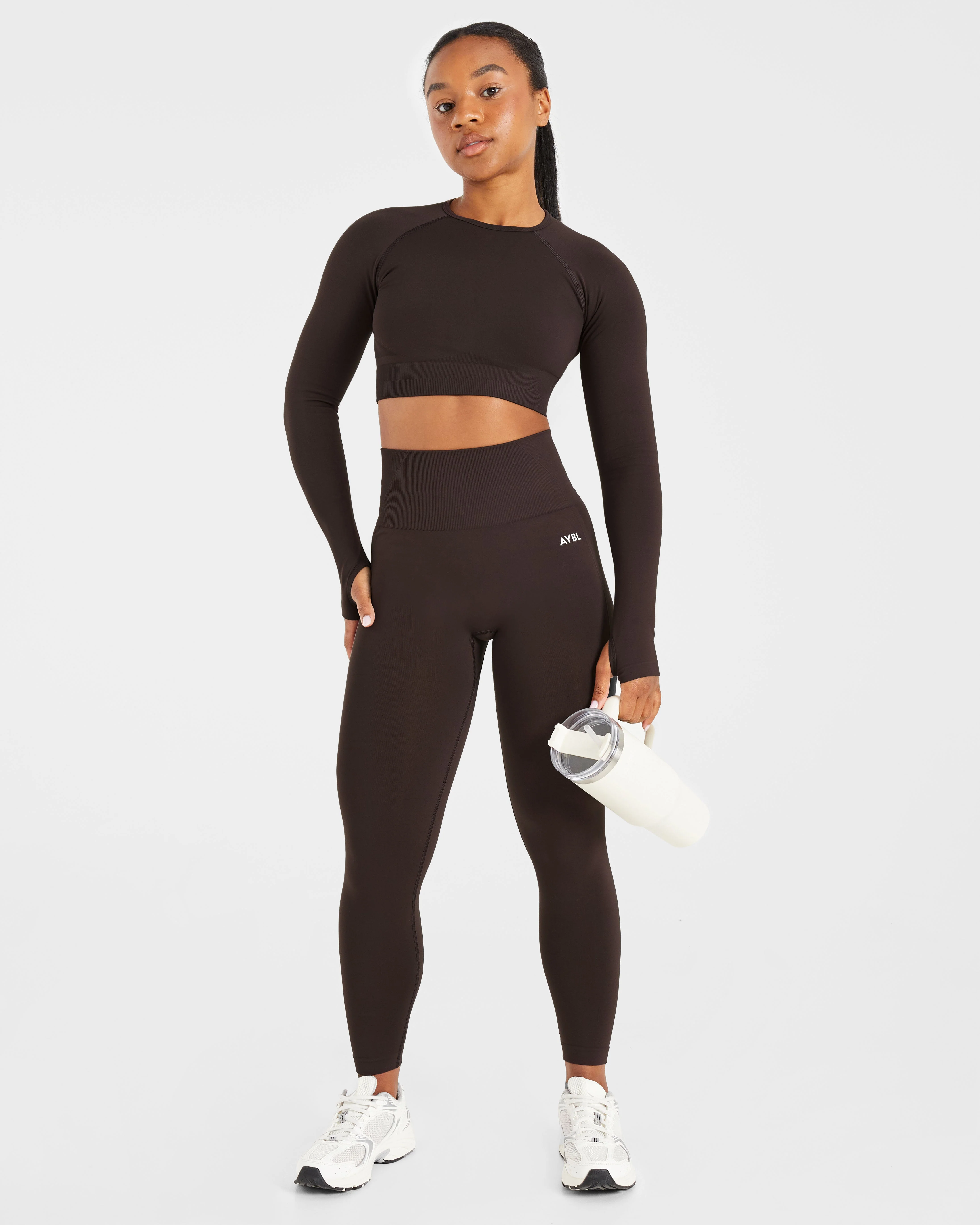 Empower Seamless Long Sleeve Crop Top - Cocoa Marron - Image 7