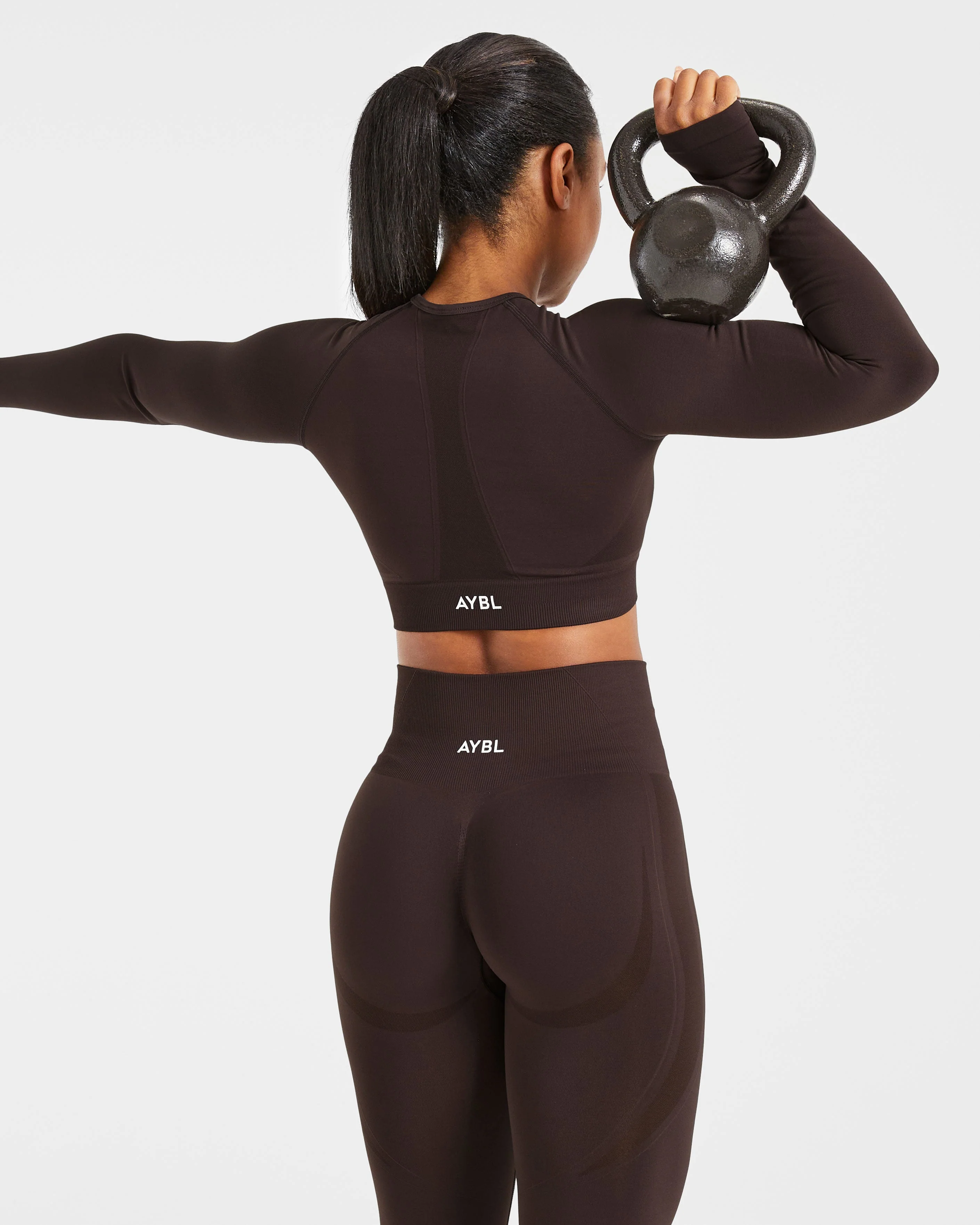 Empower Seamless Long Sleeve Crop Top - Cocoa Marron - Image 8