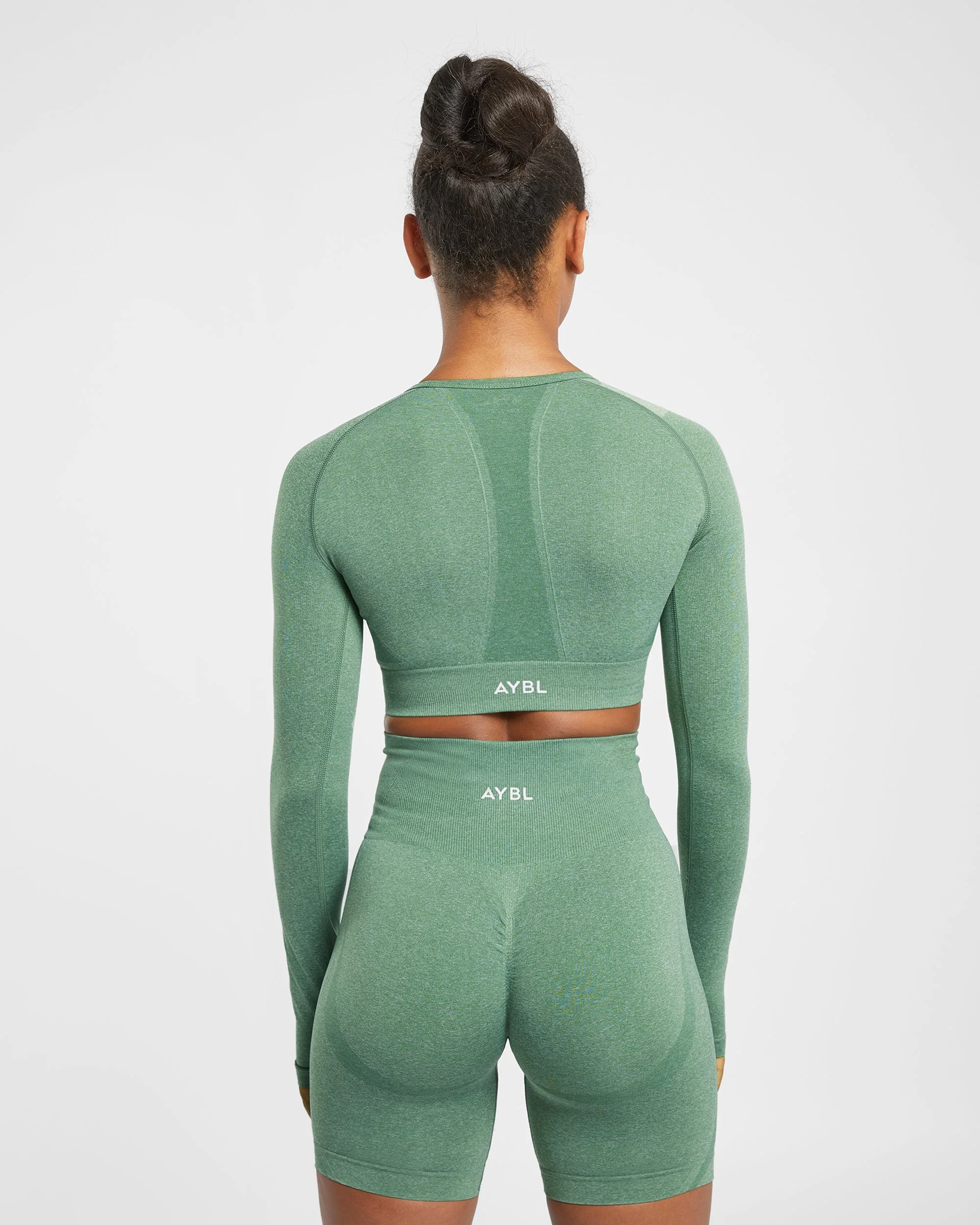 Empower Seamless Long Sleeve Crop Top - Olive Marl - Image 2