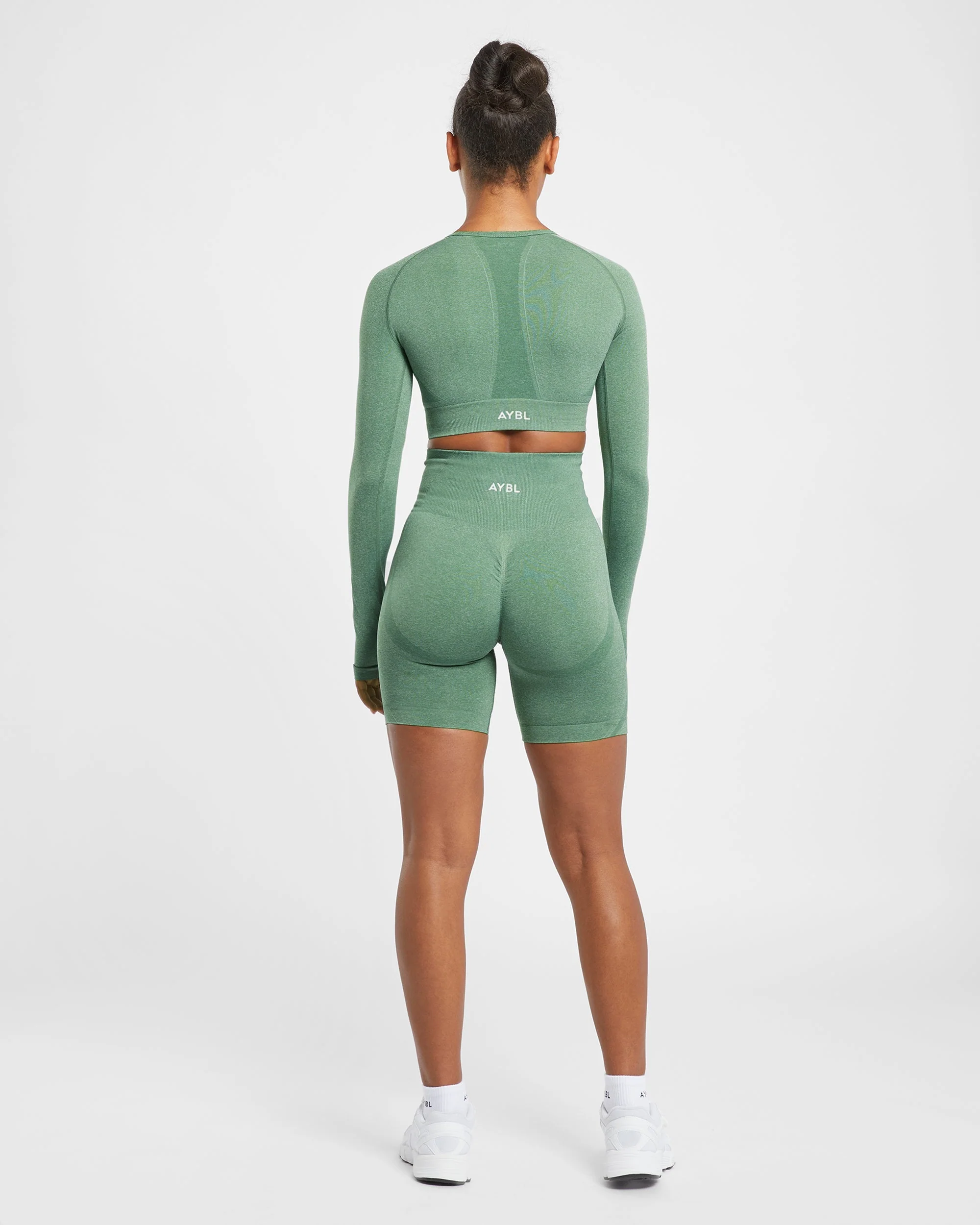 Empower Seamless Long Sleeve Crop Top - Olive Marl - Image 4