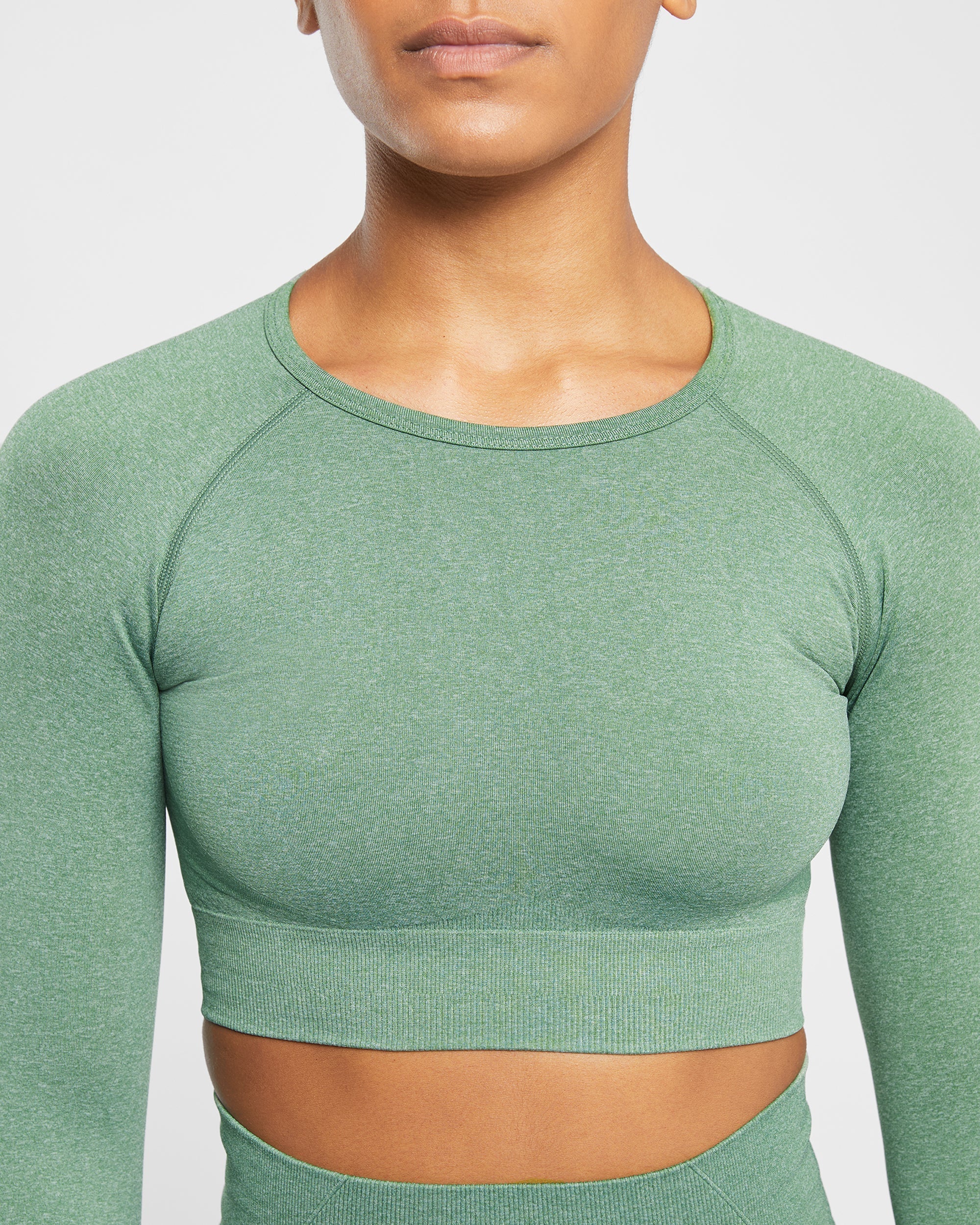 Empower Seamless Long Sleeve Crop Top - Olive Marl - Image 5