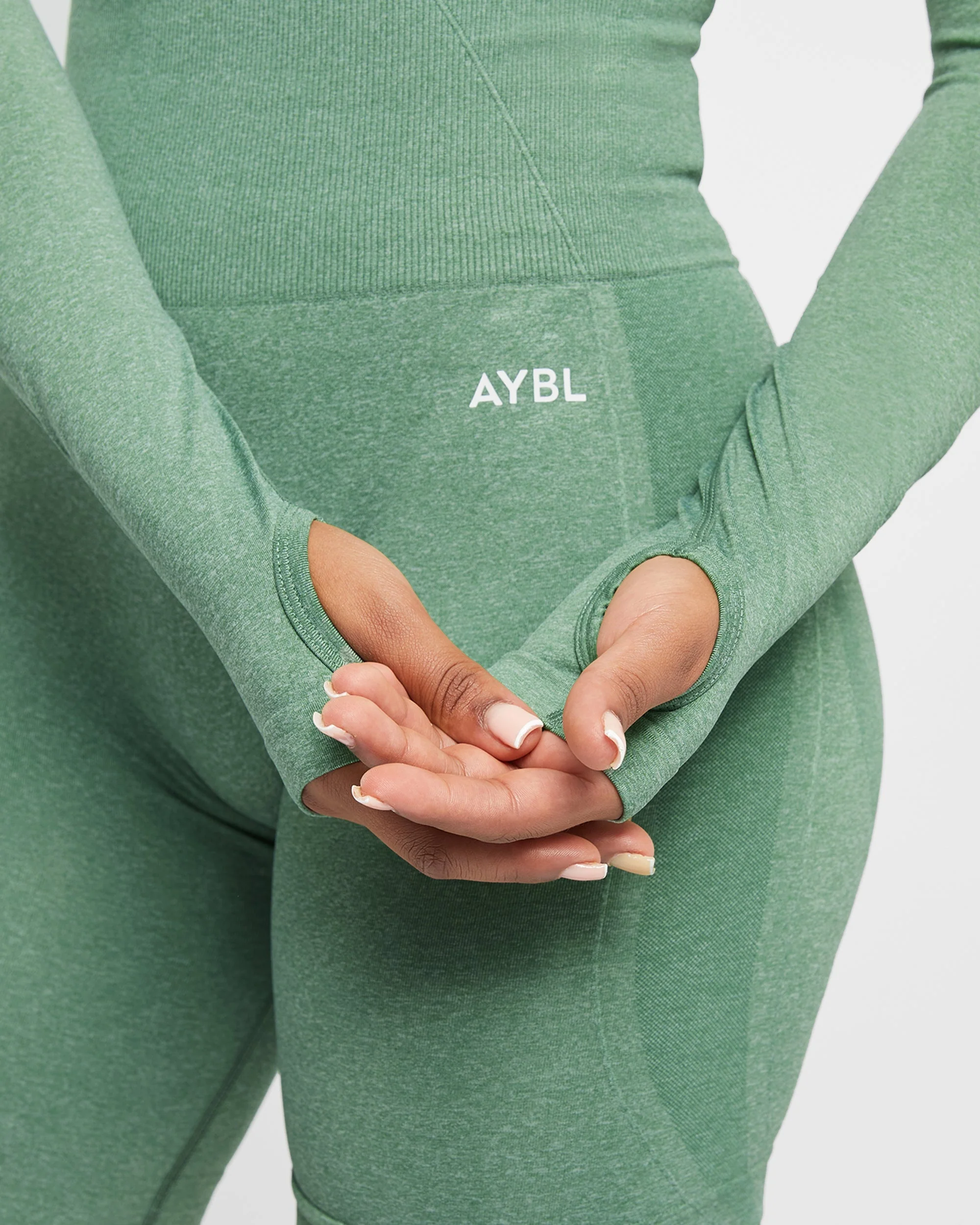 Empower Seamless Long Sleeve Crop Top - Olive Marl - Image 6
