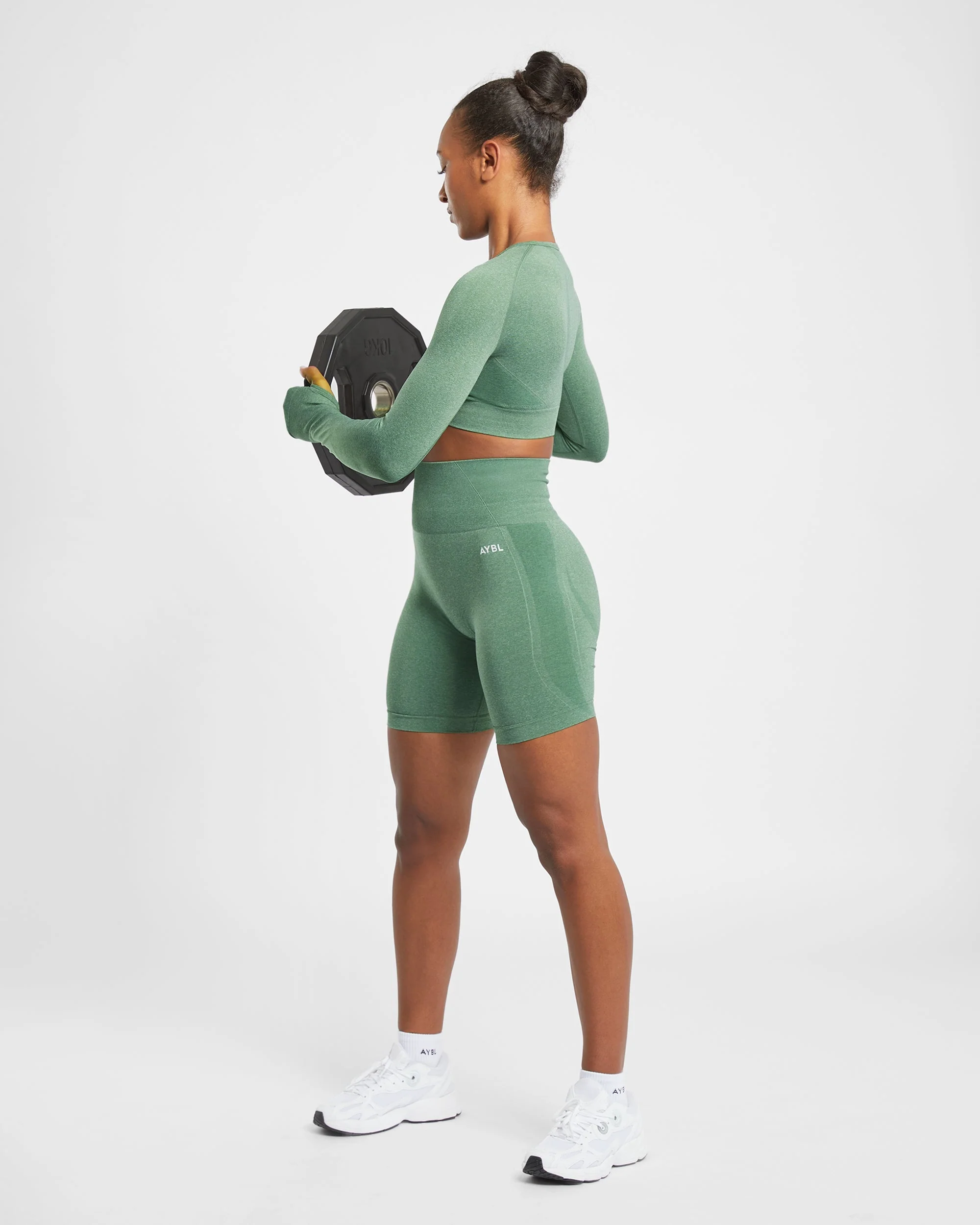 Empower Seamless Long Sleeve Crop Top - Olive Marl - Image 7