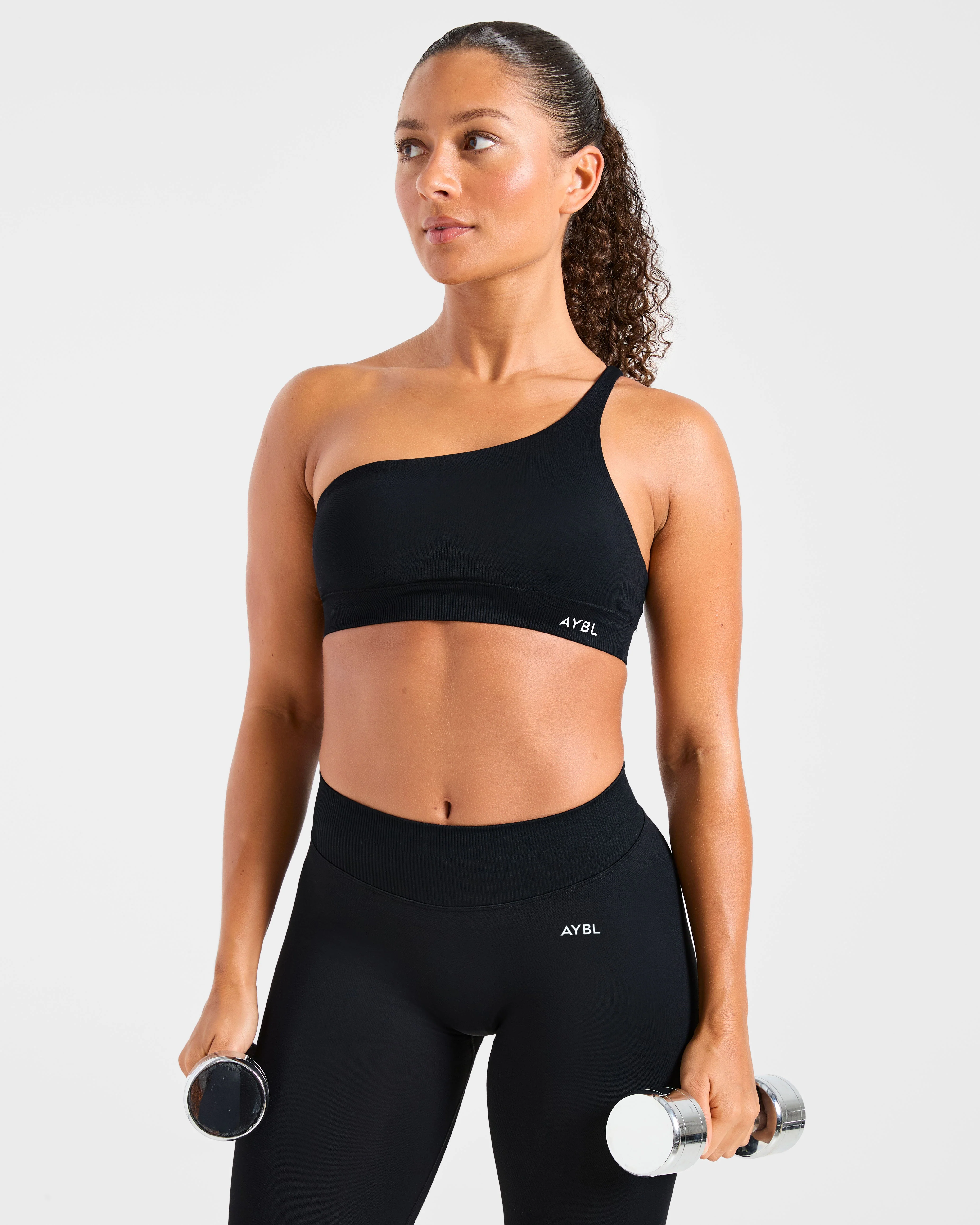 Enhance Seamless One Shoulder Sports Bra - Noir - Image 7