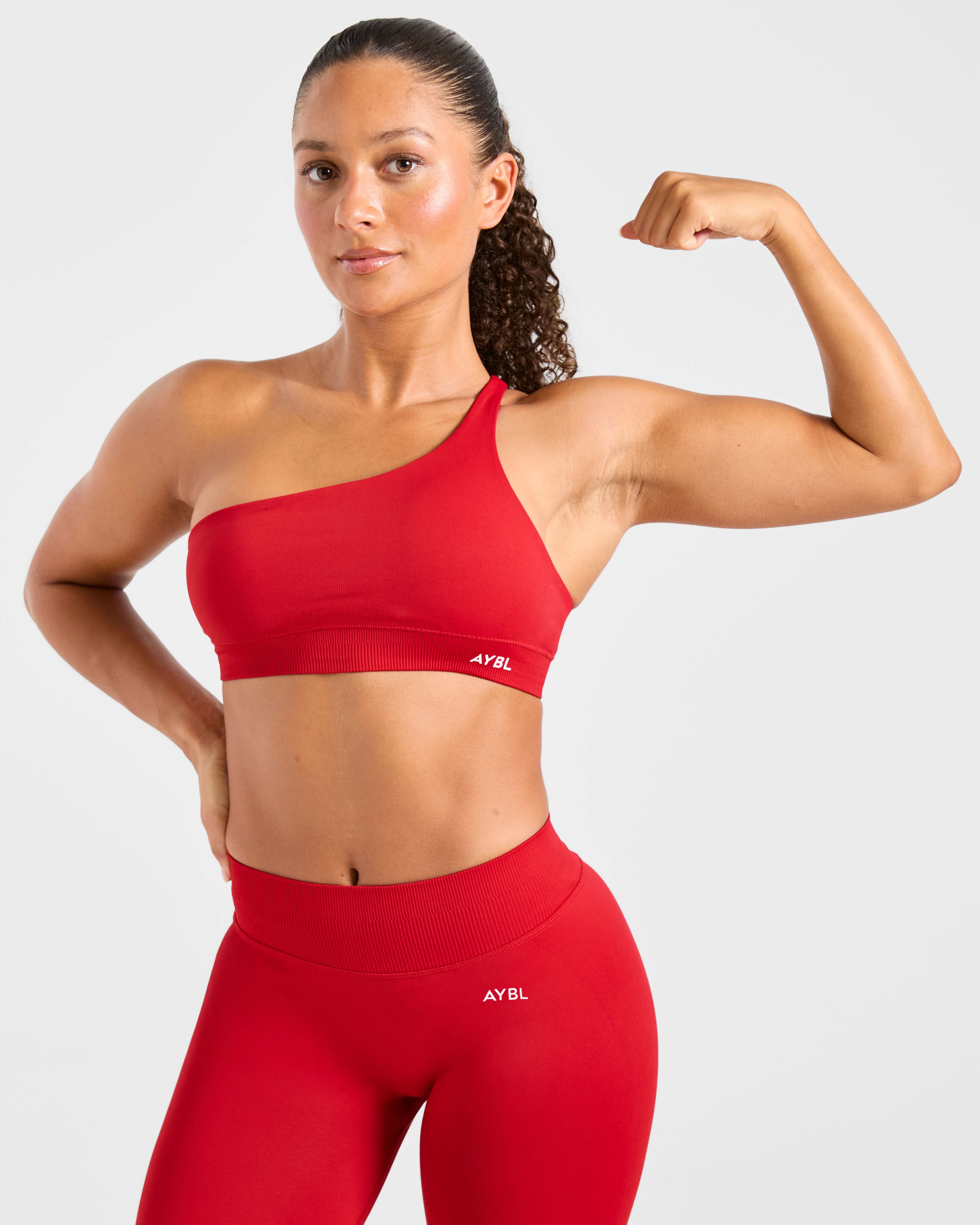 Enhance Seamless One Shoulder Sports Bra - Rouge - Image 7