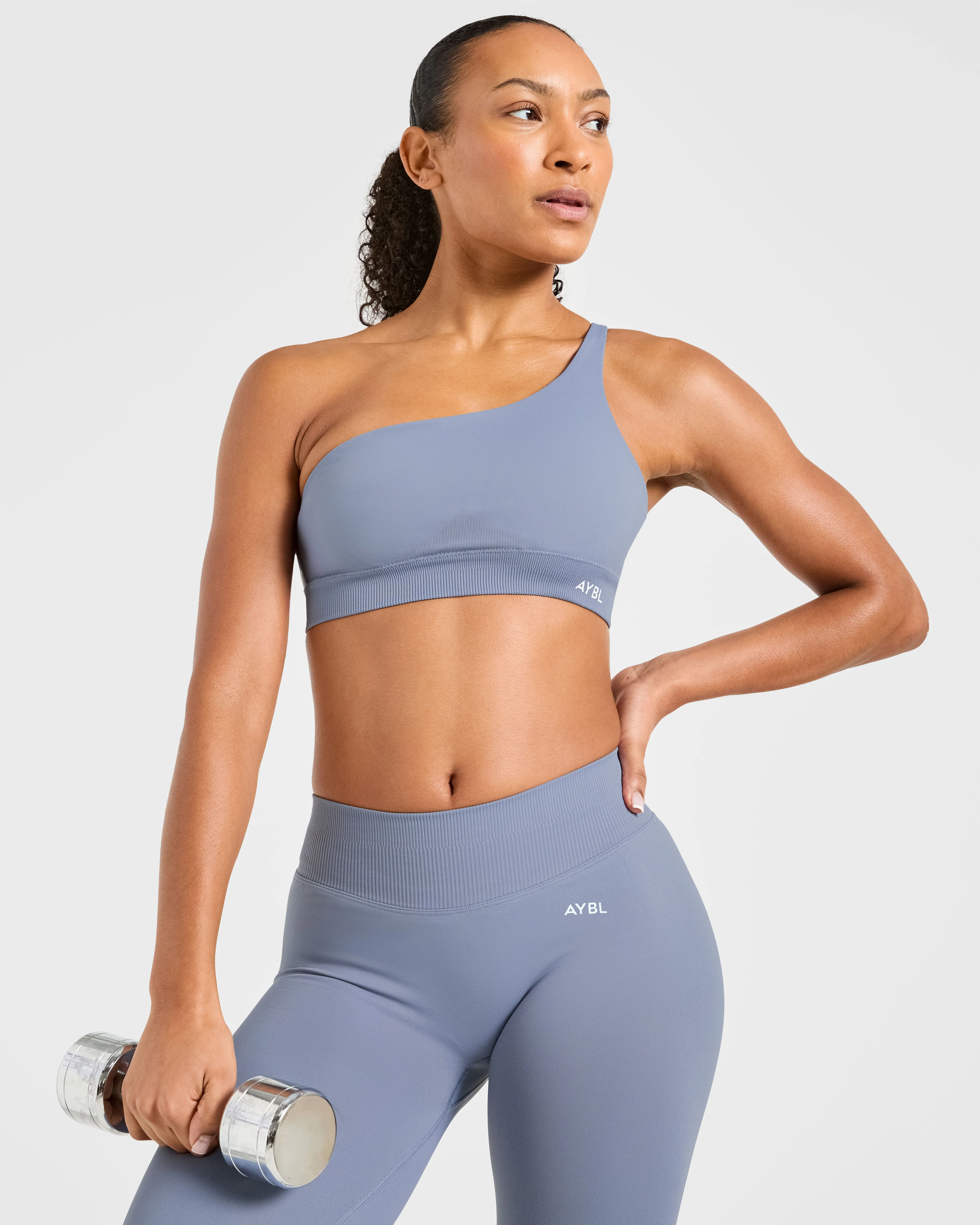 Enhance Seamless One Shoulder Sports Bra - Slate Bleu - Image 7
