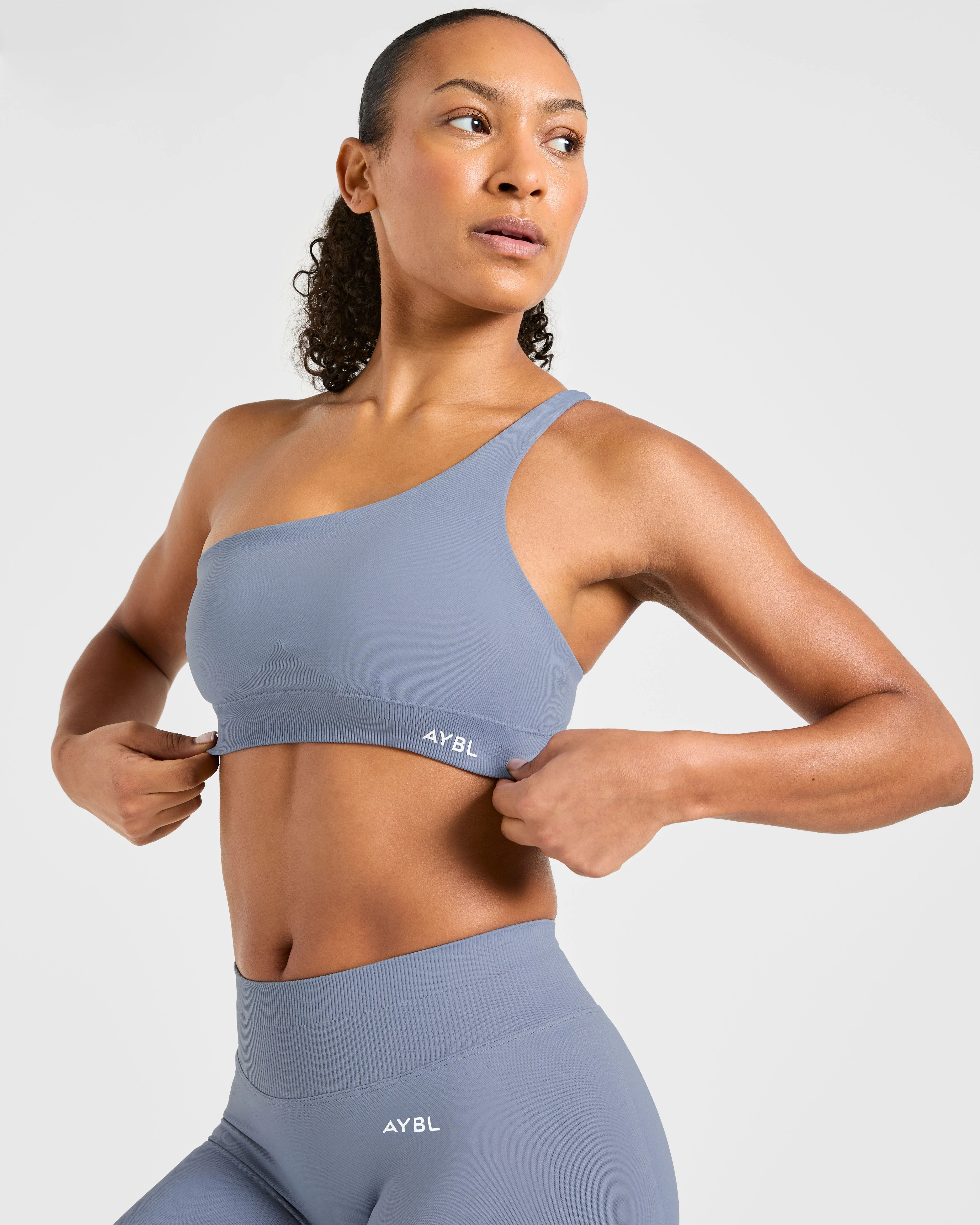 Enhance Seamless One Shoulder Sports Bra - Slate Bleu - Image 8