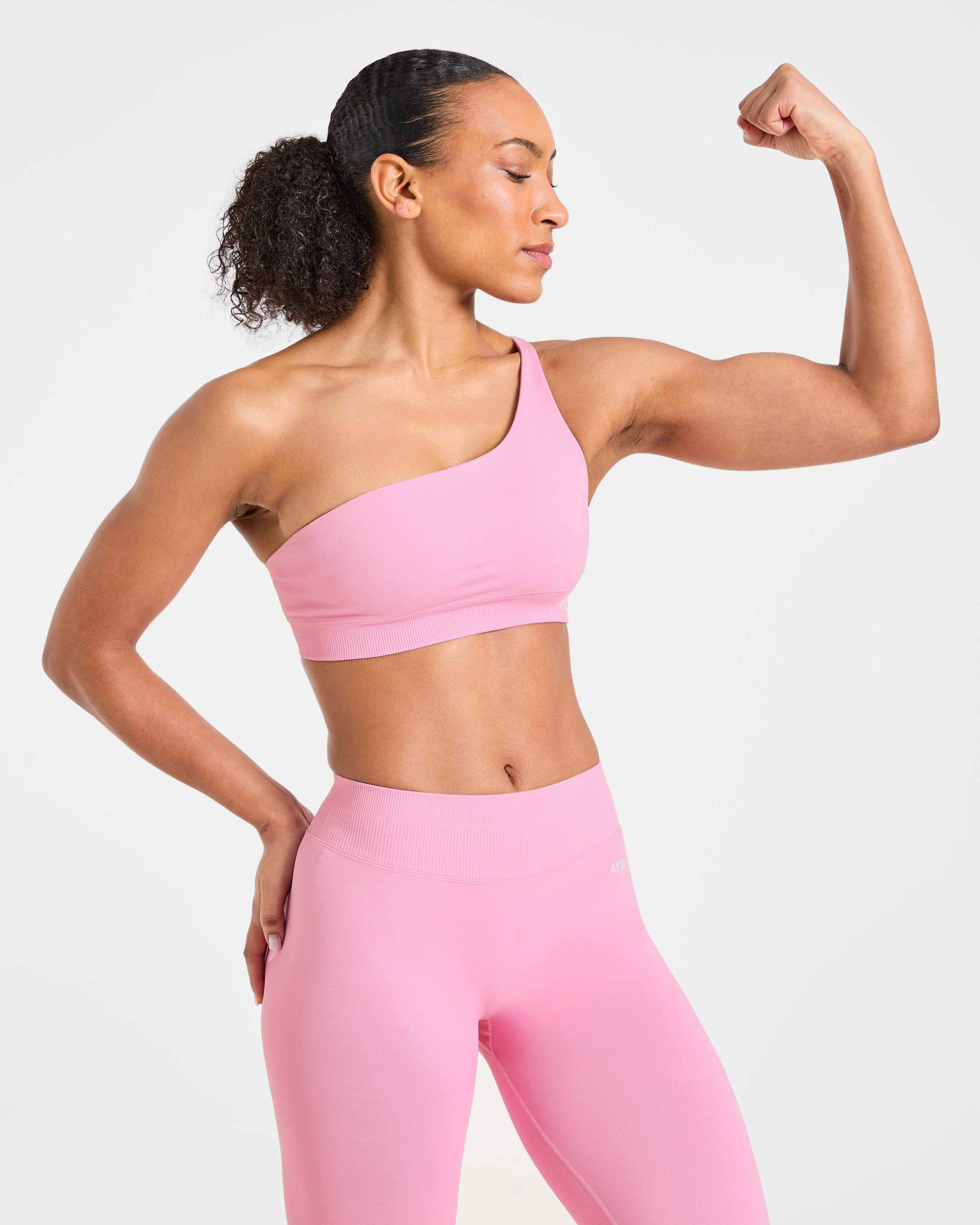 Enhance Seamless One Shoulder Sports Bra - Sugar Rose - Image 8