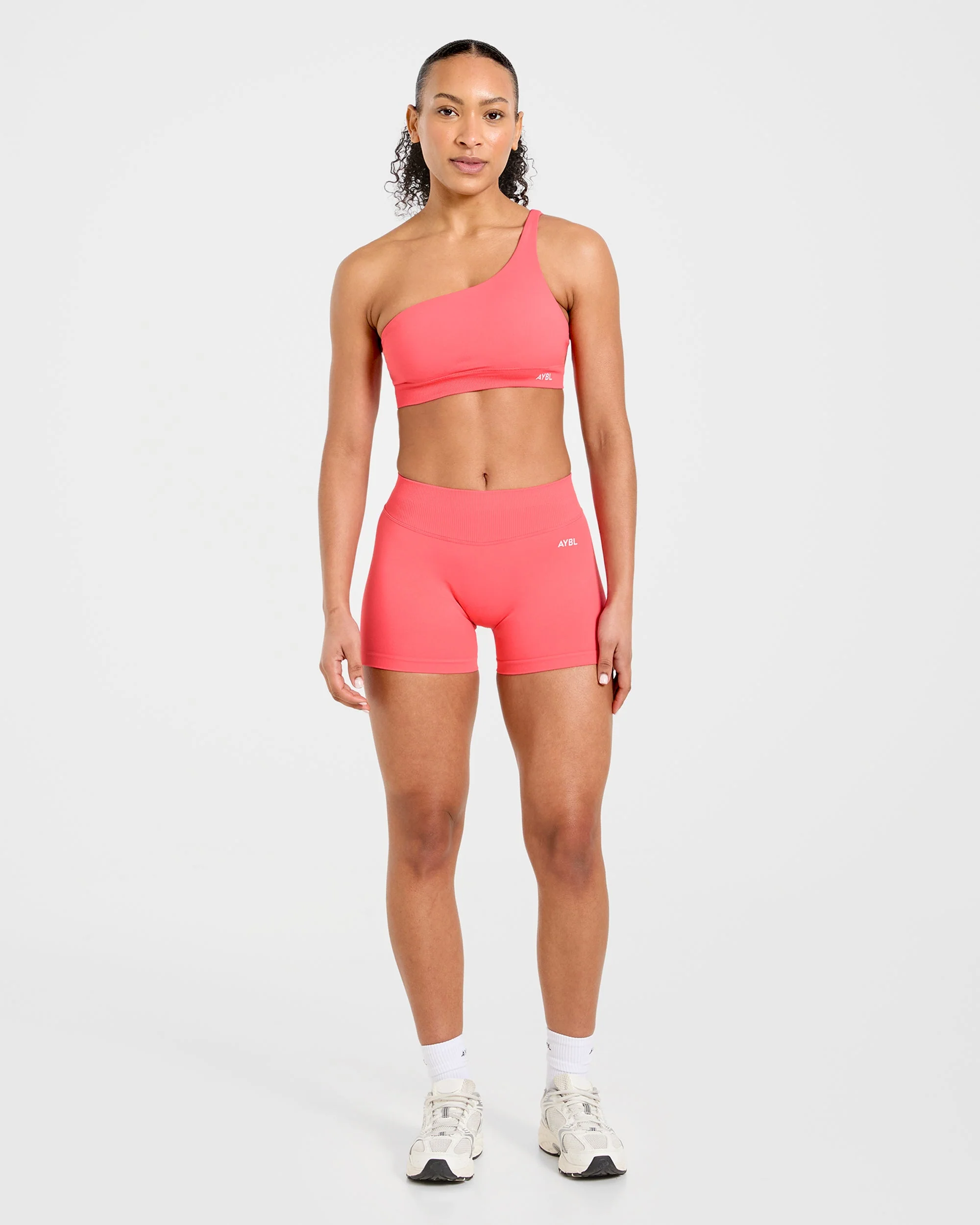 Enhance Seamless One Shoulder Sports Bra - Summer Coral - Image 3