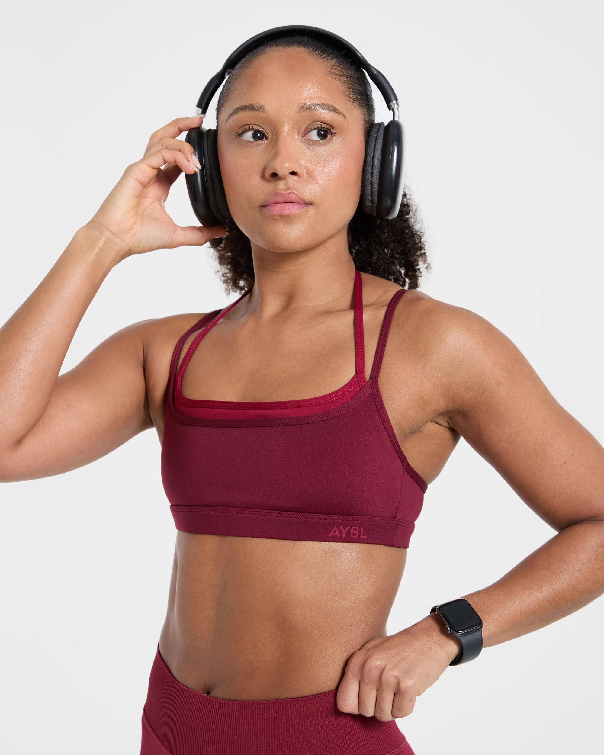 Essential Double Layer Sports Bra - Burgundy - Image 8