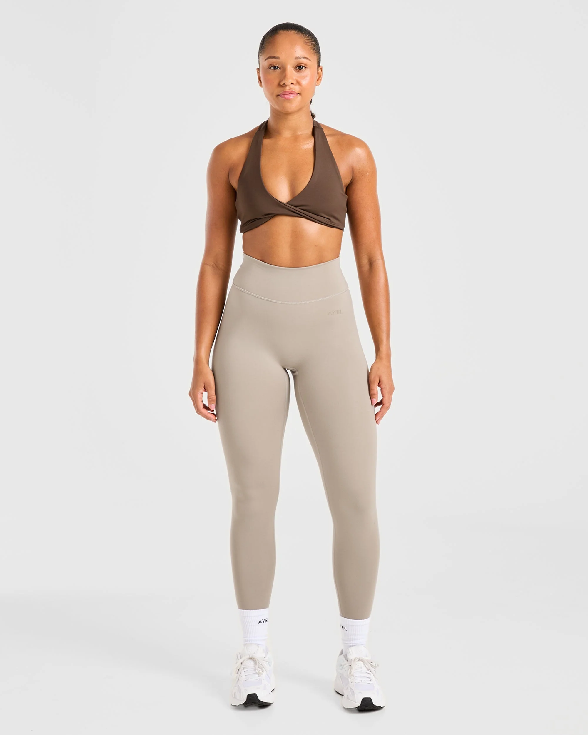 Essential Halterneck Sports Bra - Deep Cocoa Brun - Image 3