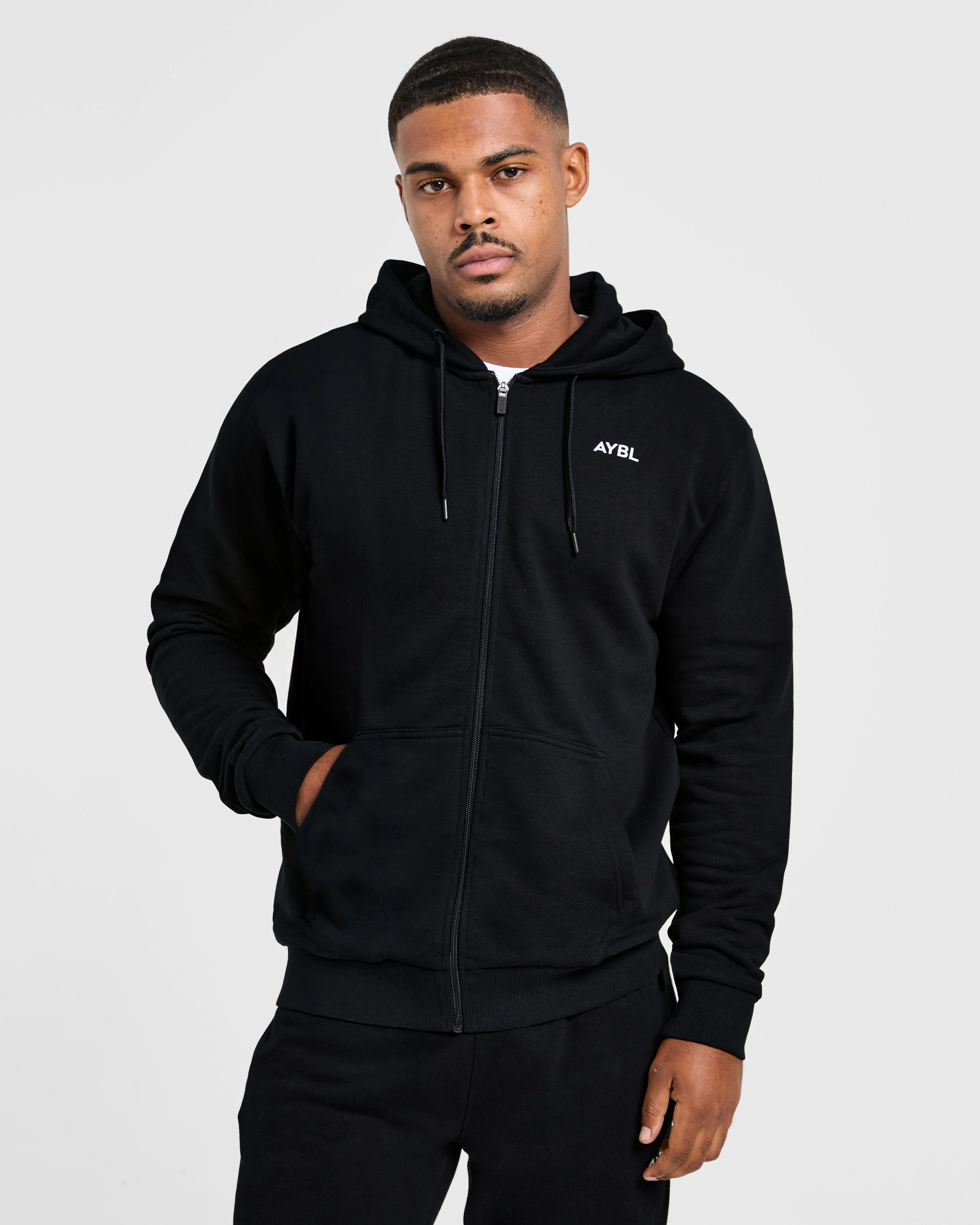 Essential Lightweight Zip Up Hoodie - Noir - Image 8