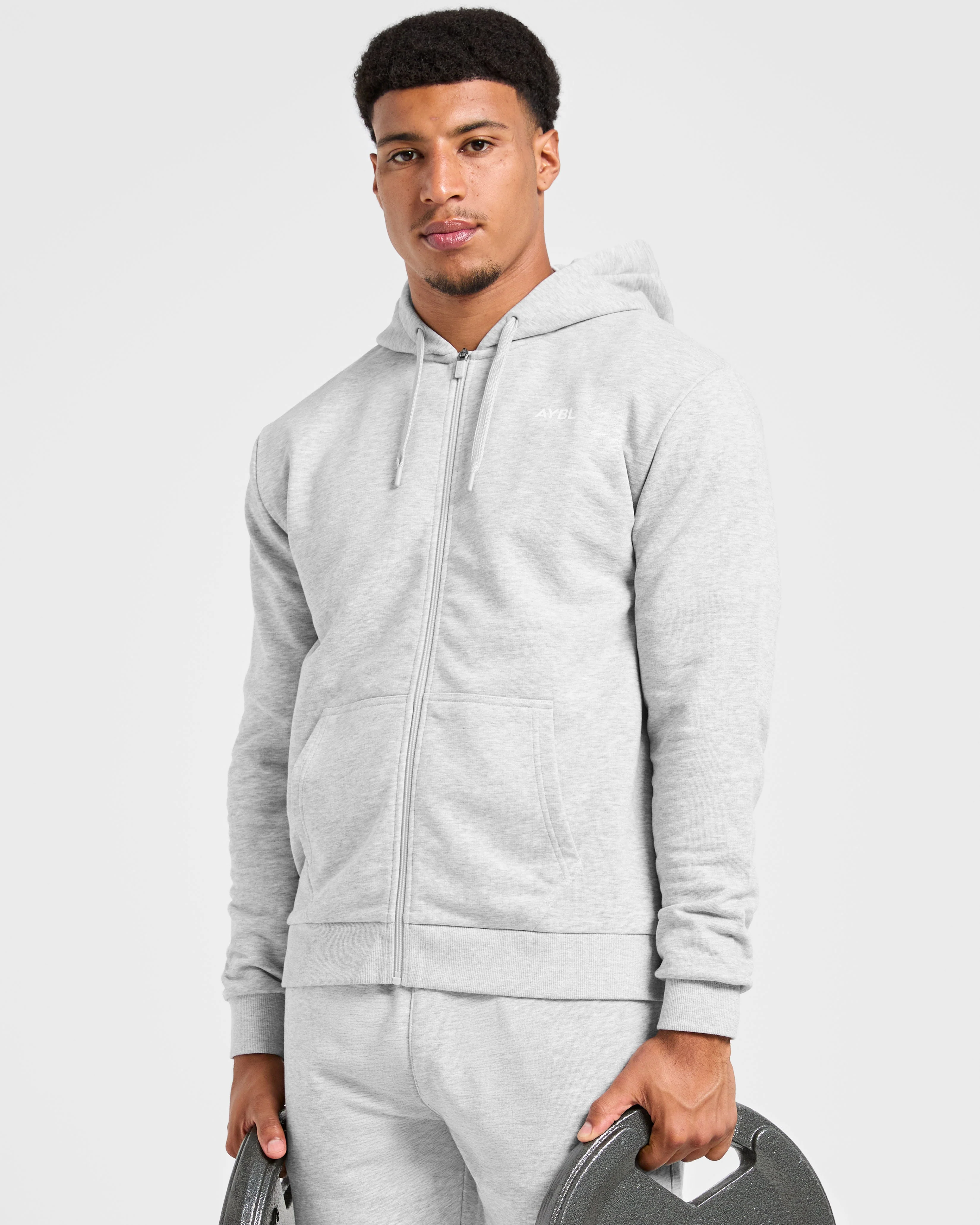 Essential Lightweight Zip Up Hoodie - Gris Marl - Image 7