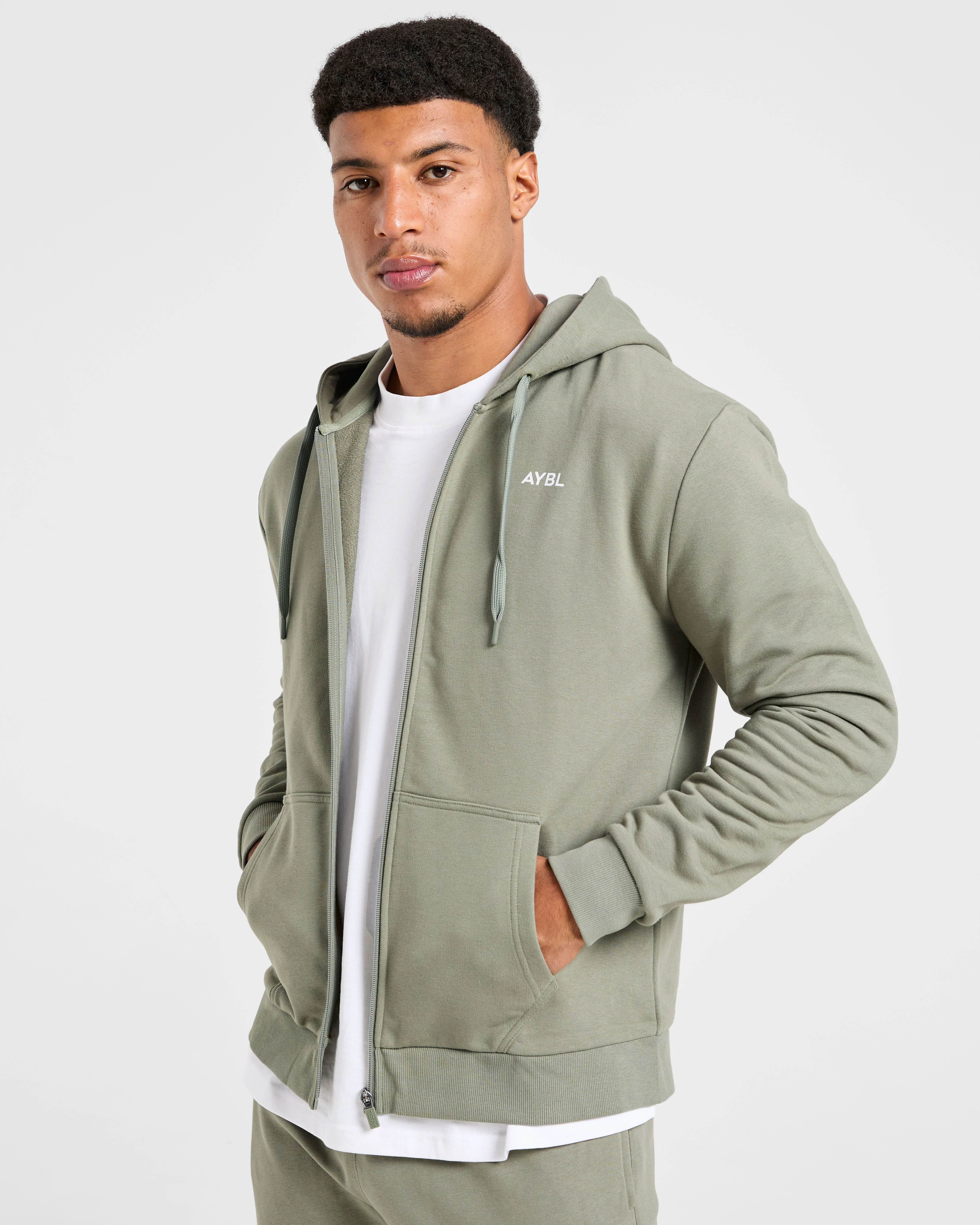 Essential Lightweight Zip Up Hoodie - Washed Sage - Image 8