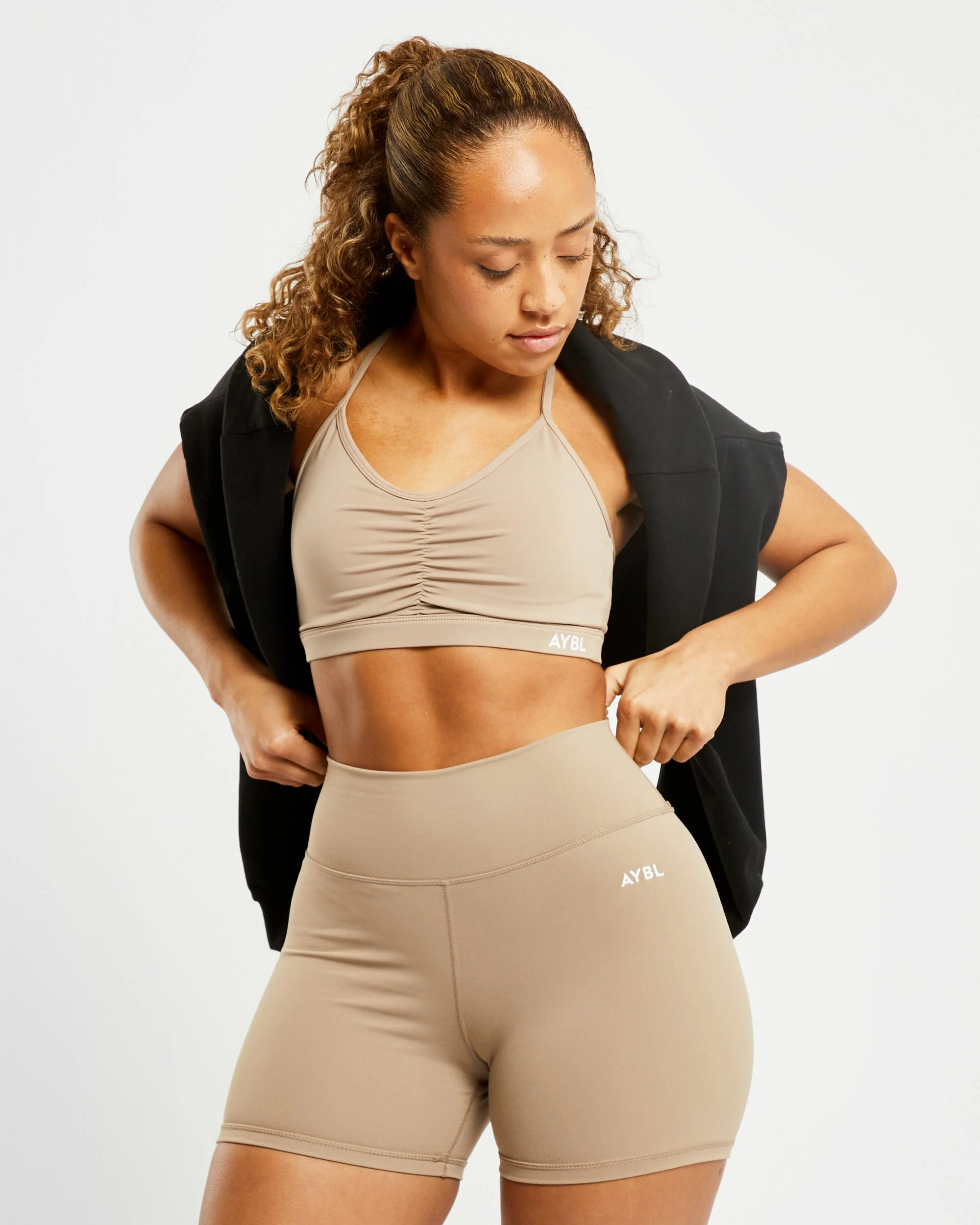 Essential Ruched Sports Bra - Mocha - Image 8