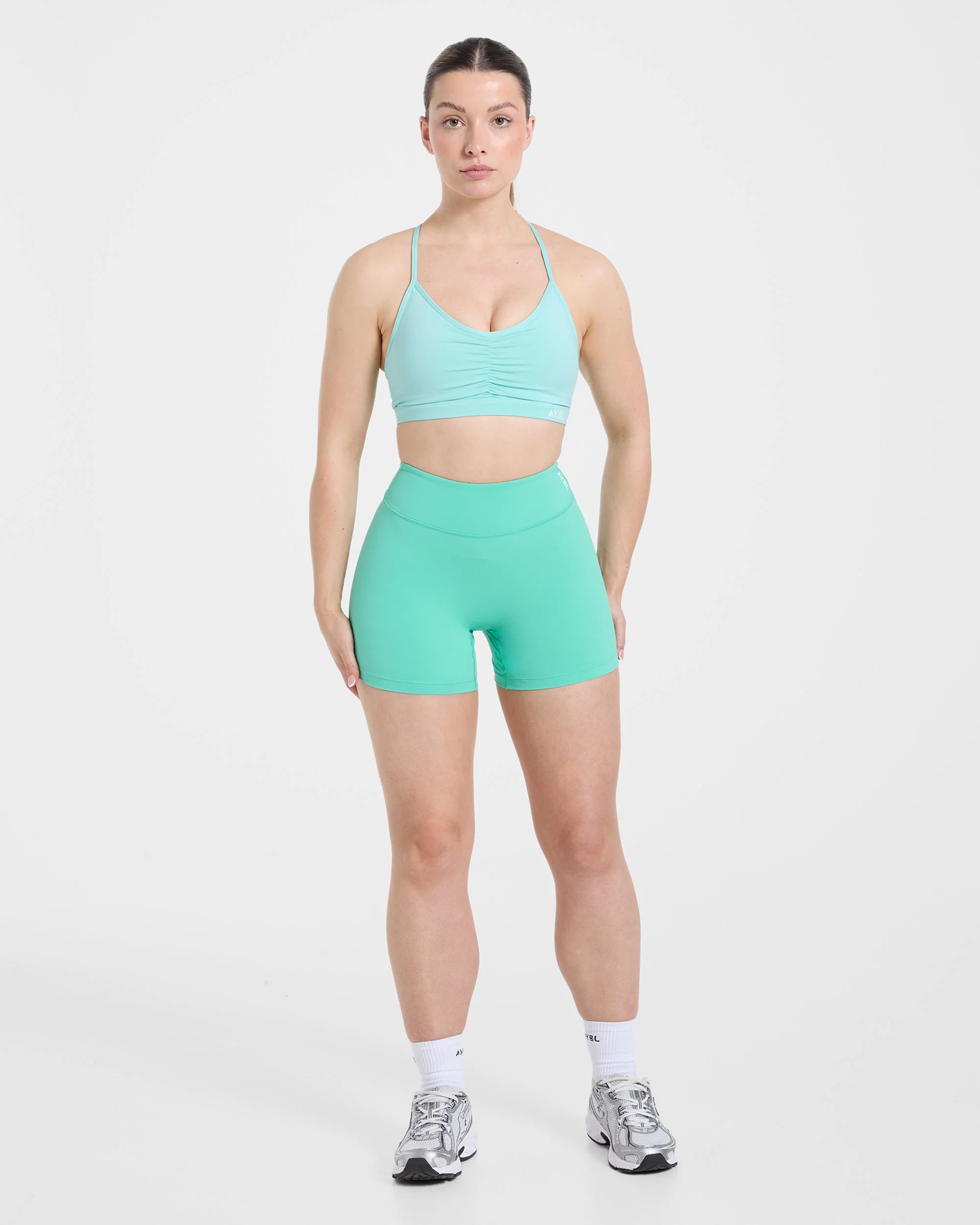 Essential Ruched Sports Bra - Soft Aqua - Image 3