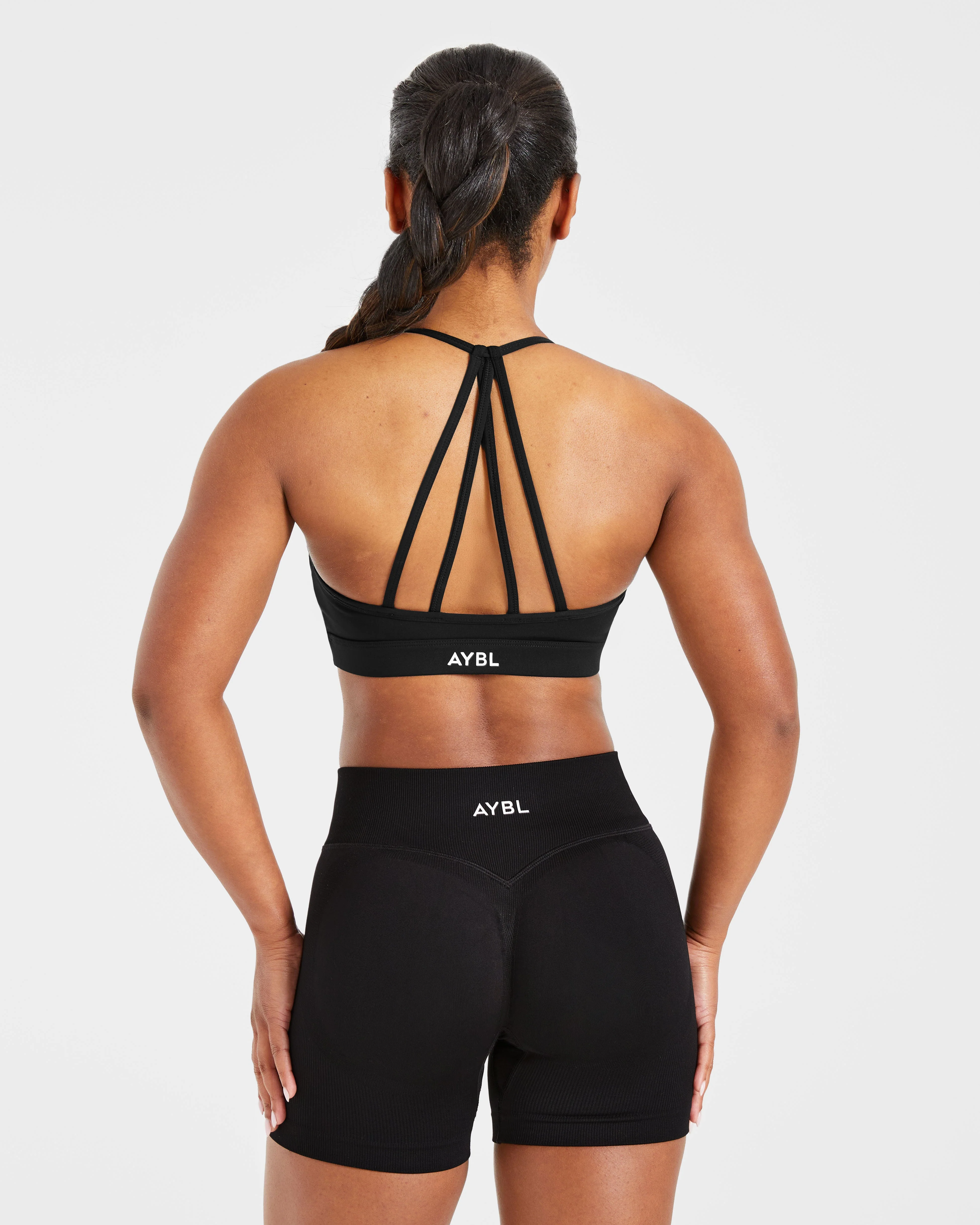 Essential V Neck Strappy Sports Bra - Noir - Image 2