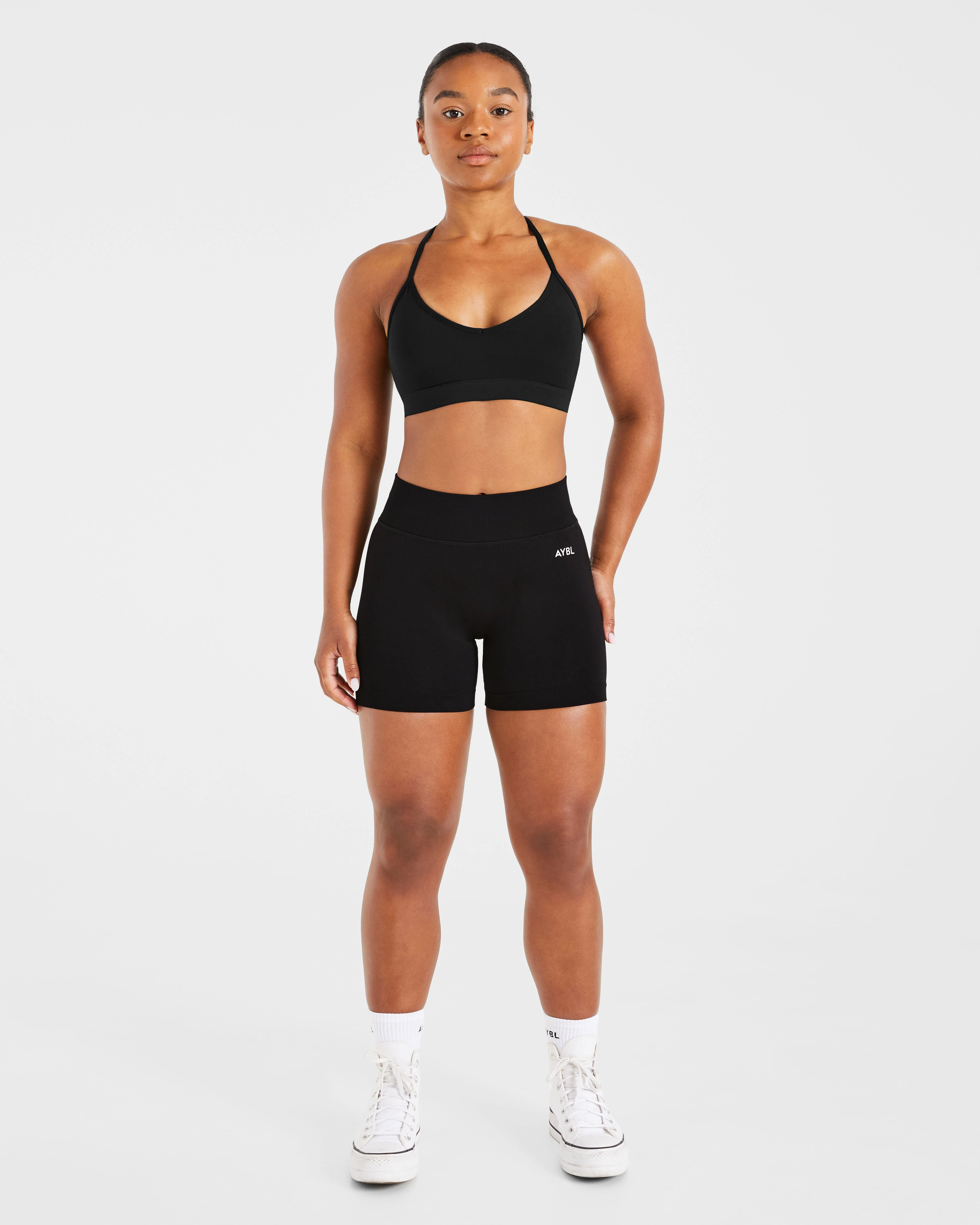 Essential V Neck Strappy Sports Bra - Noir - Image 3