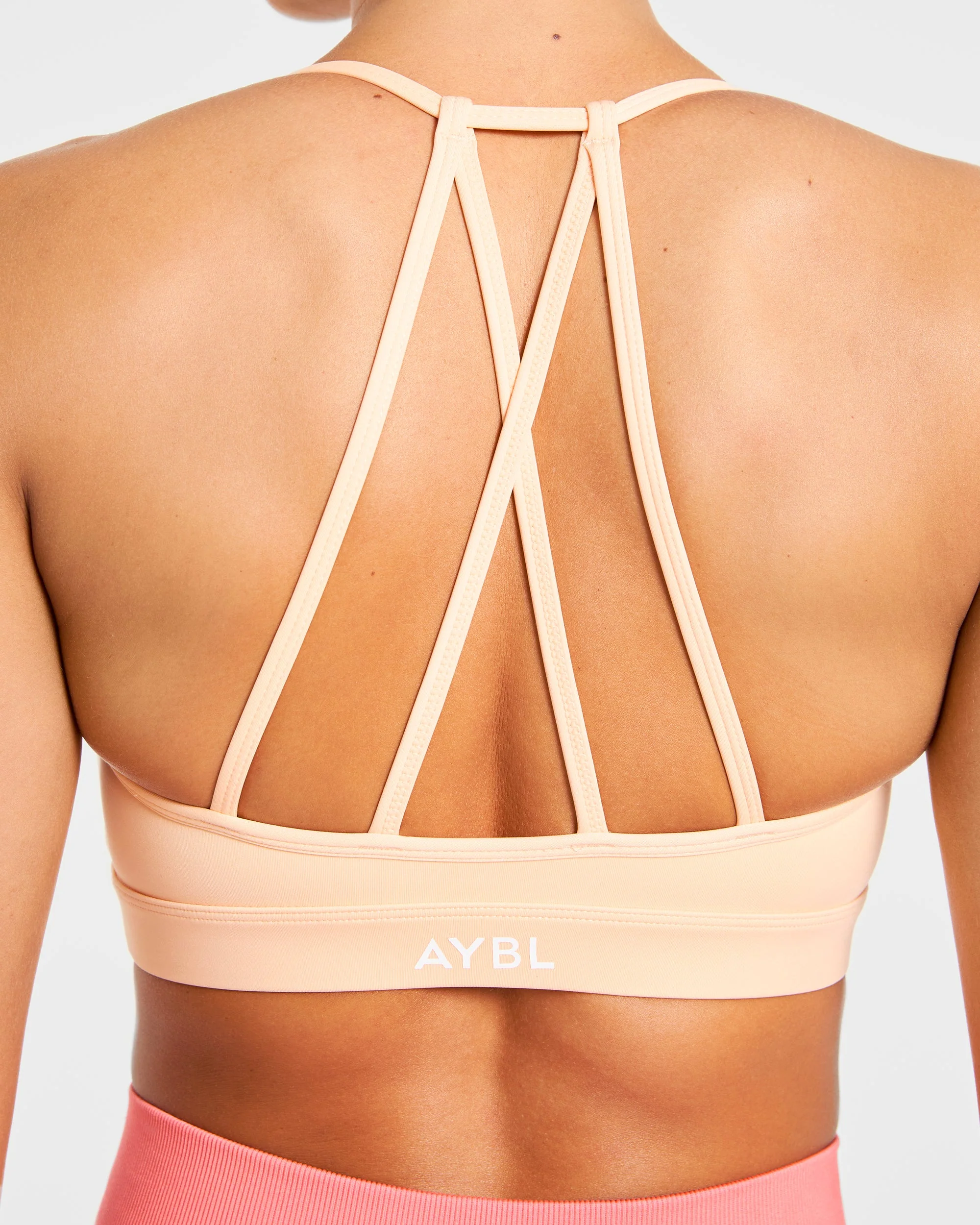 Essential V Neck Strappy Sports Bra - Pastel Peach - Image 6