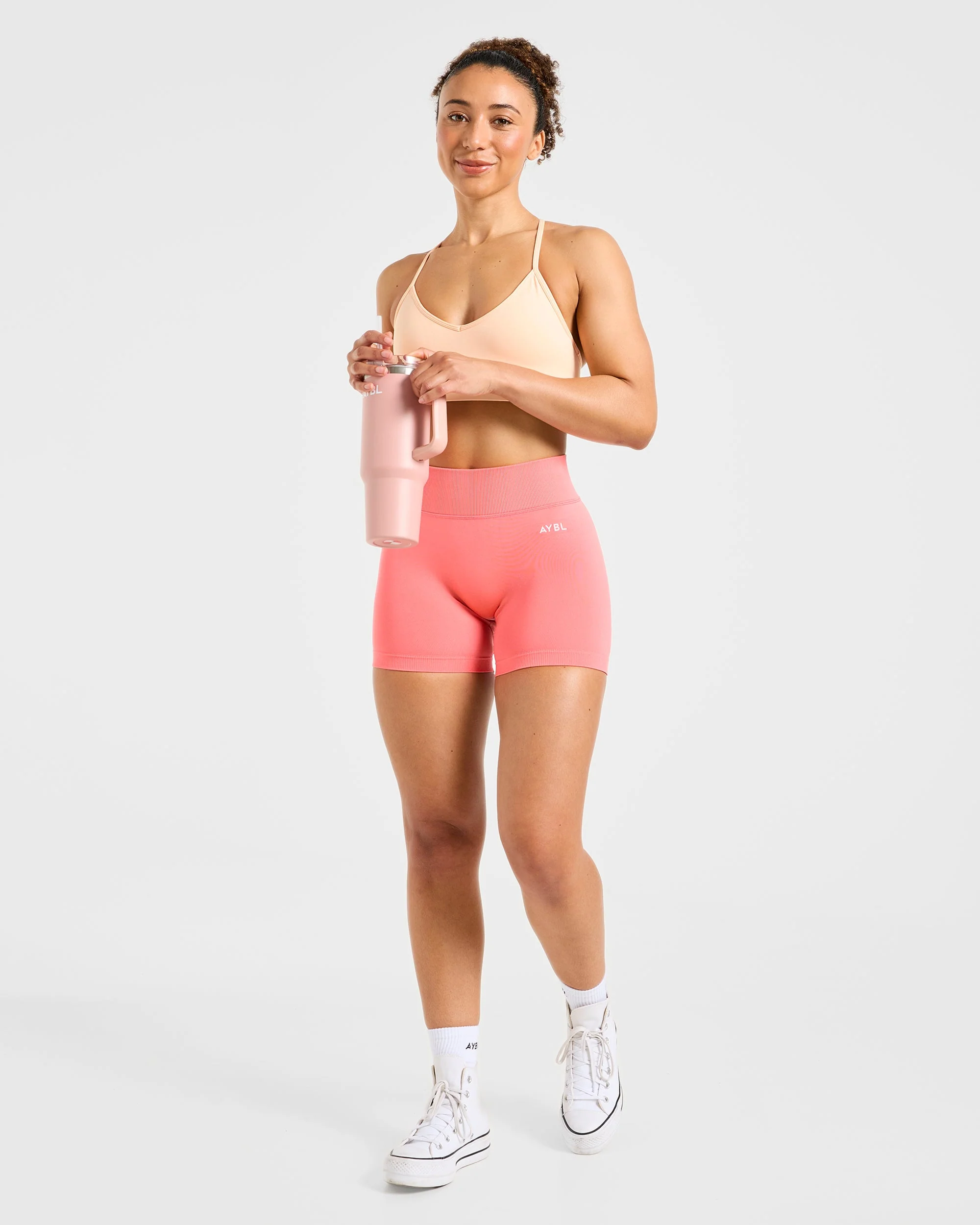 Essential V Neck Strappy Sports Bra - Pastel Peach - Image 7