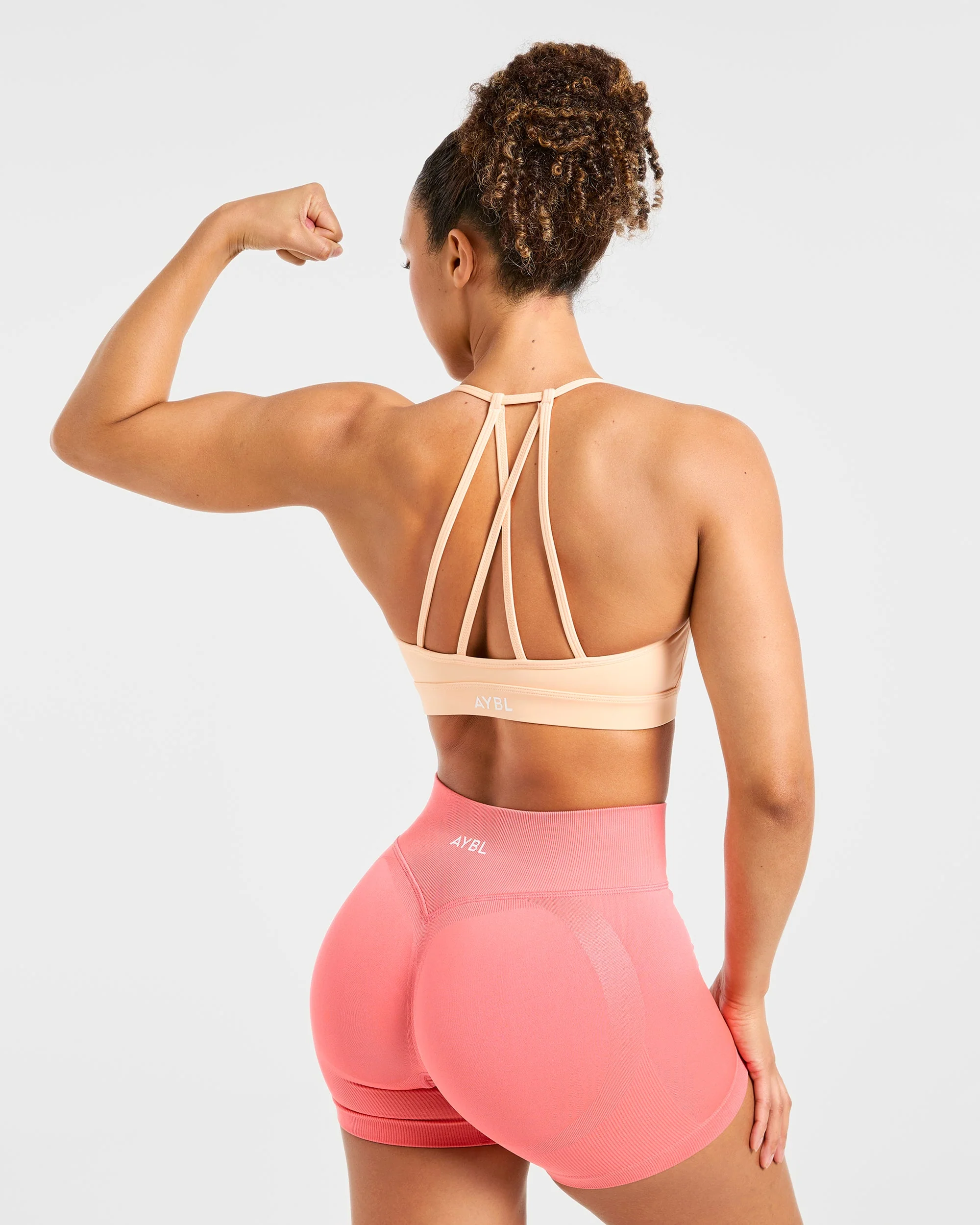Essential V Neck Strappy Sports Bra - Pastel Peach - Image 8