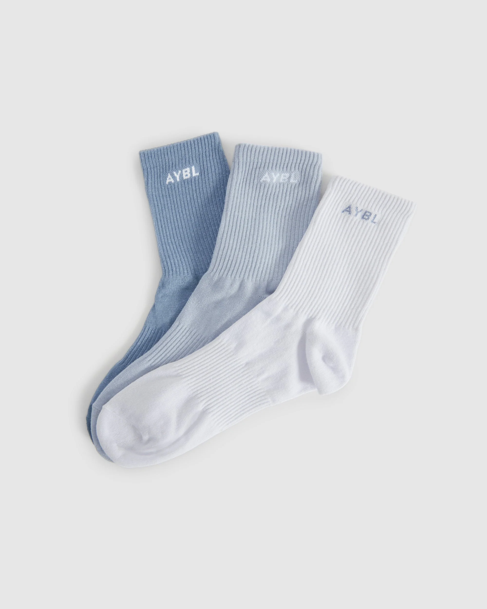 Everyday Crew Socks (3 Pack) - Slate Bleu/Light Bleu/Blanc - Image 5