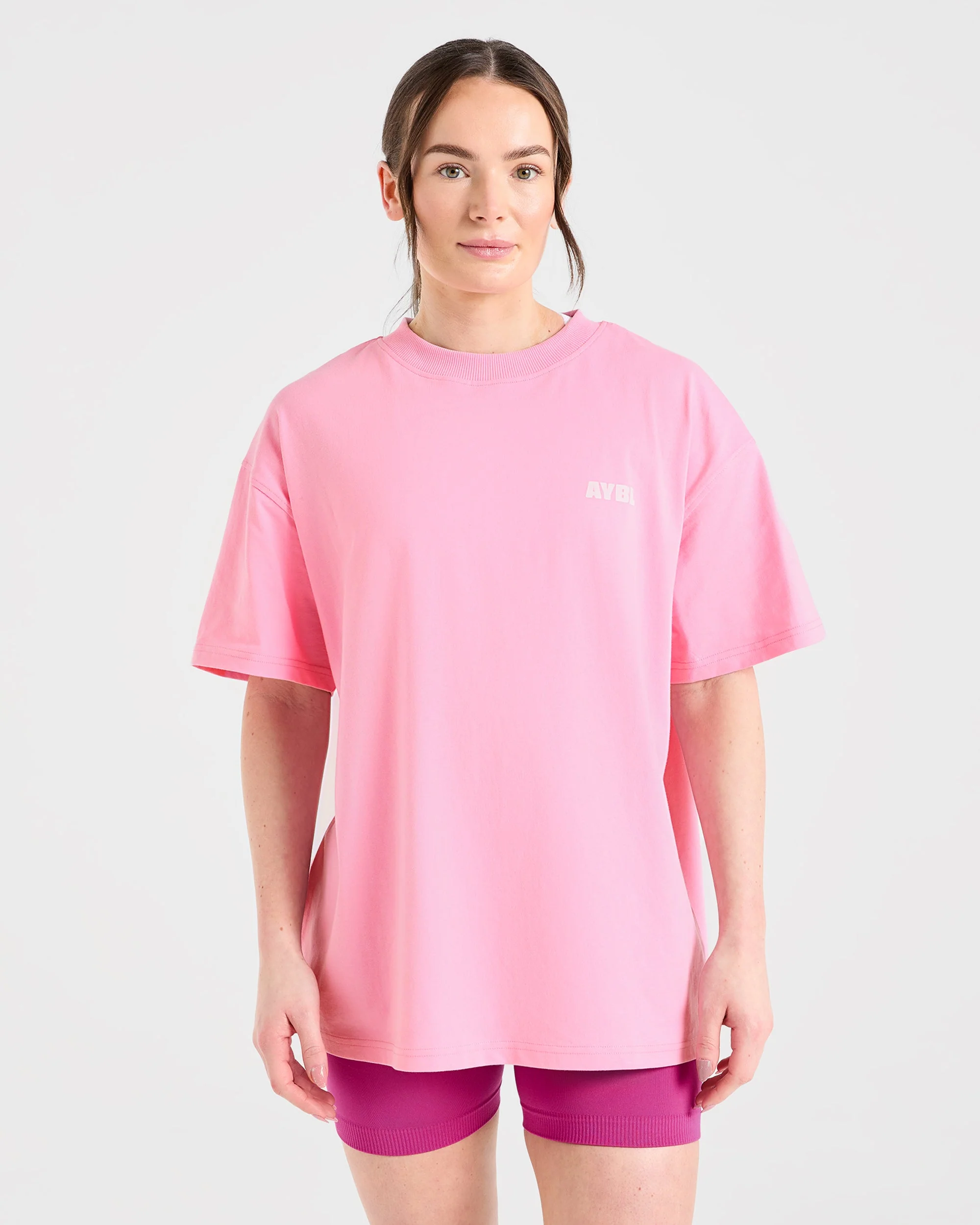 Focused Wavy Oversized T Shirt - Rose/Blanc - Image 2