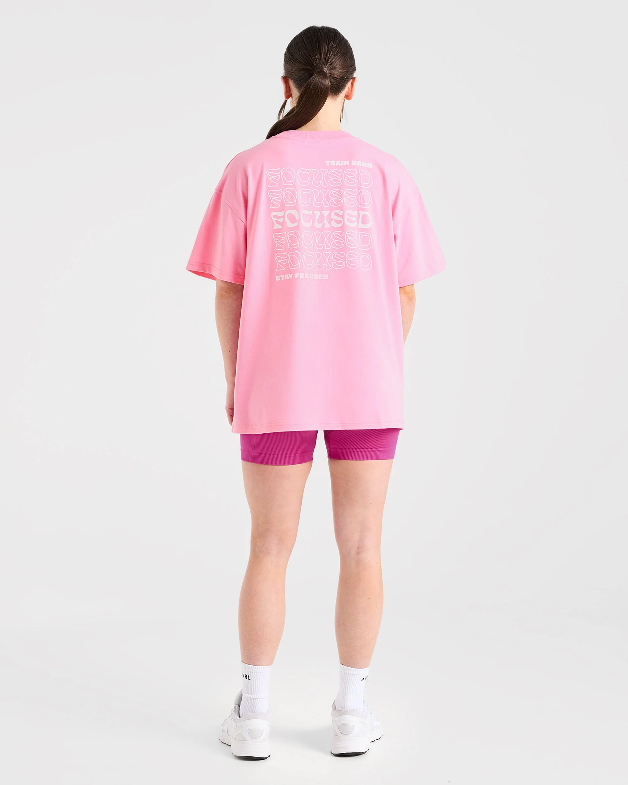 Focused Wavy Oversized T Shirt - Rose/Blanc - Image 3