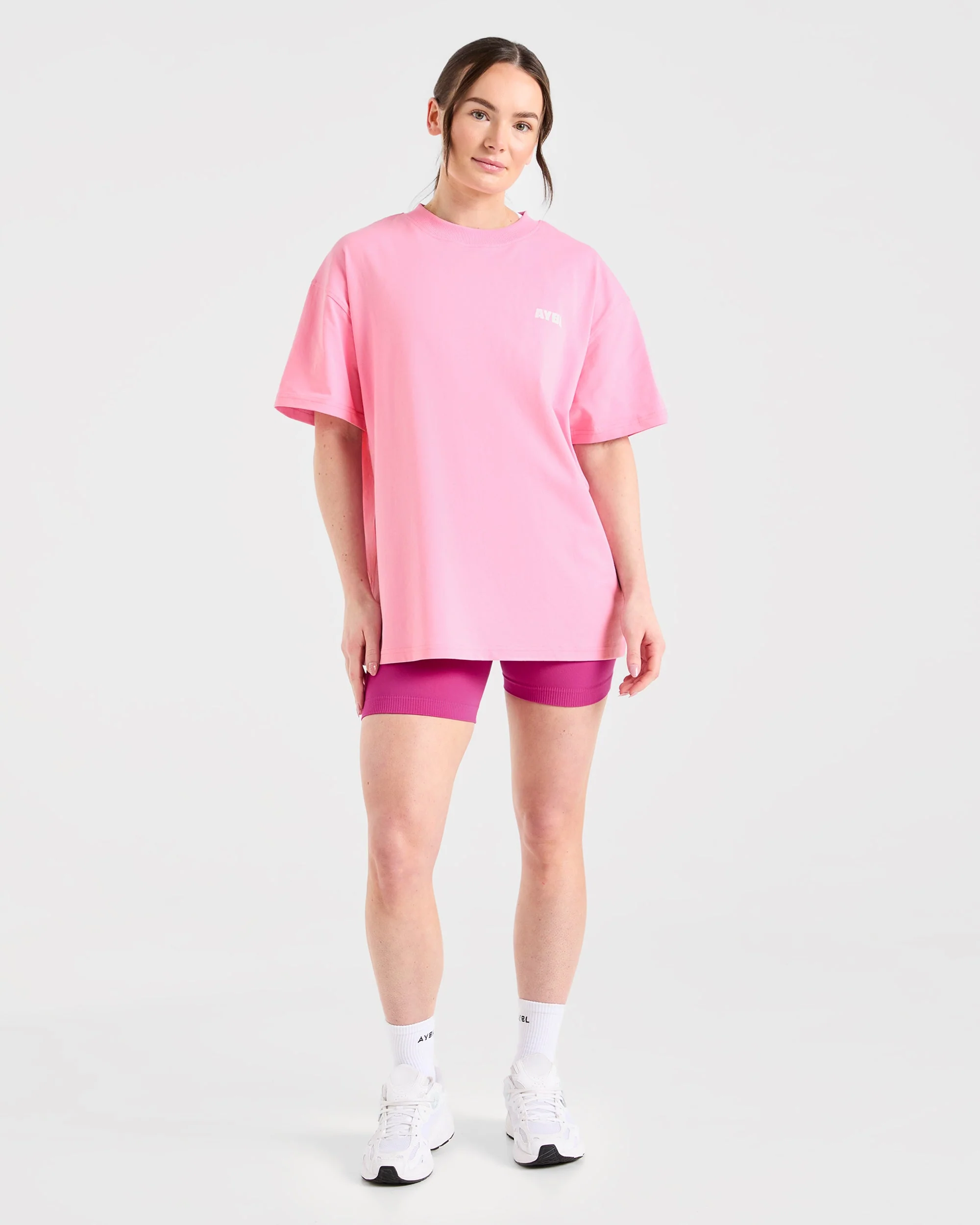Focused Wavy Oversized T Shirt - Rose/Blanc - Image 4