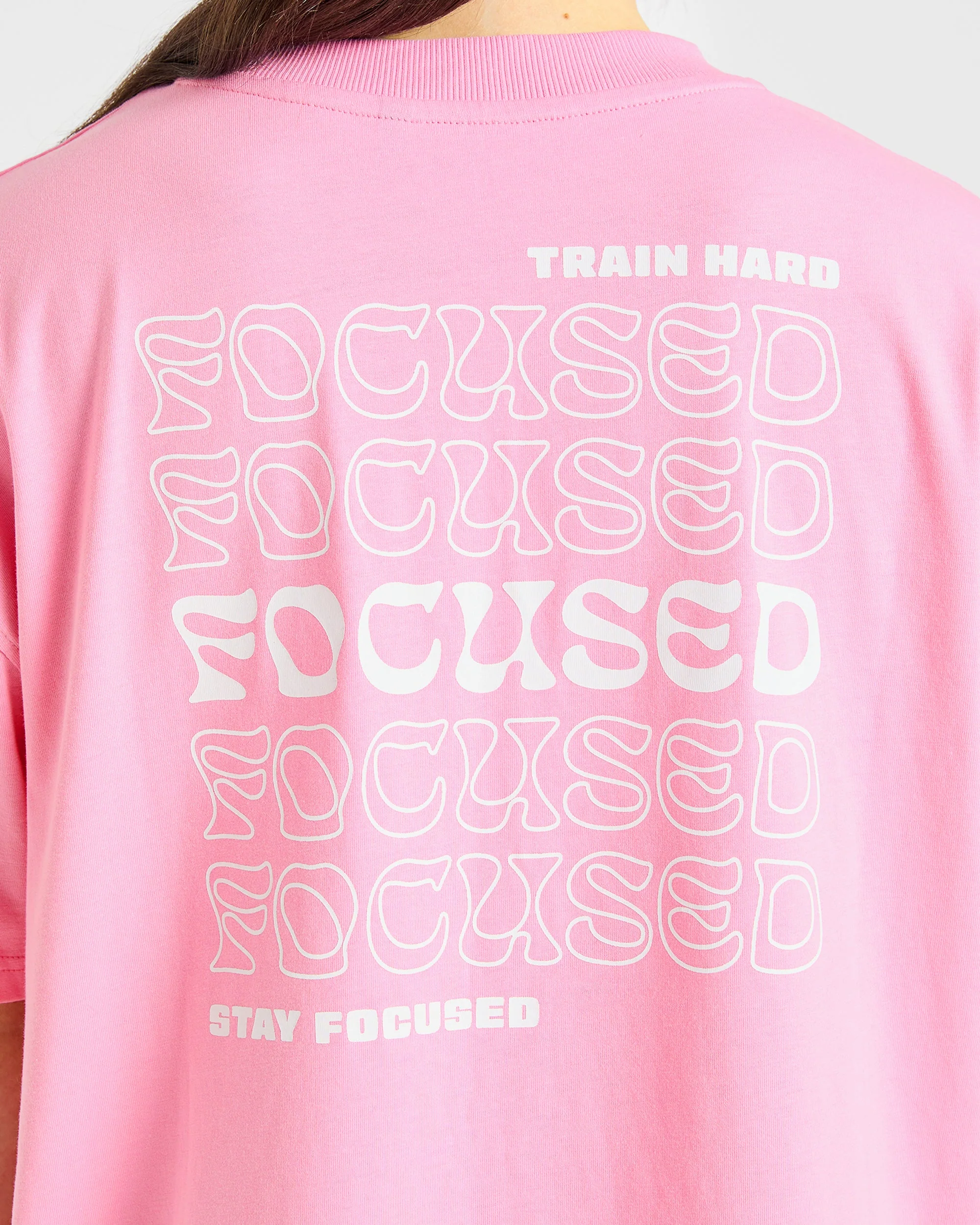 Focused Wavy Oversized T Shirt - Rose/Blanc - Image 5