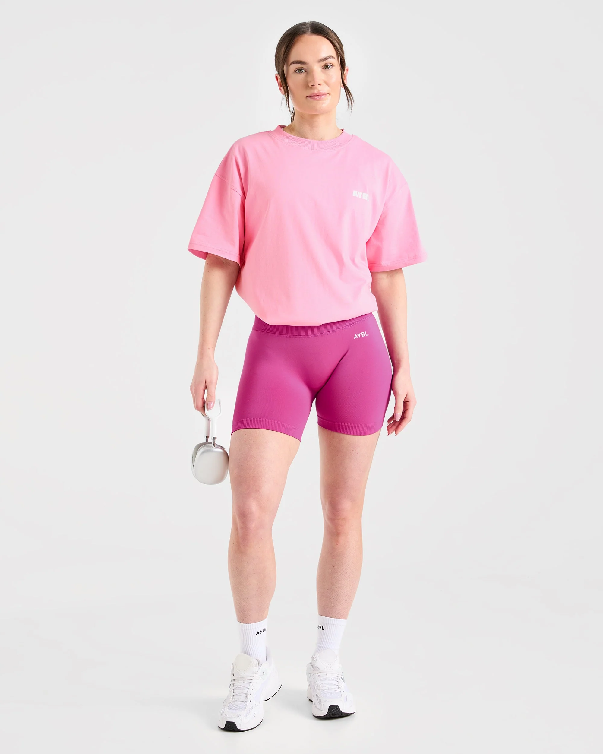Focused Wavy Oversized T Shirt - Rose/Blanc - Image 7