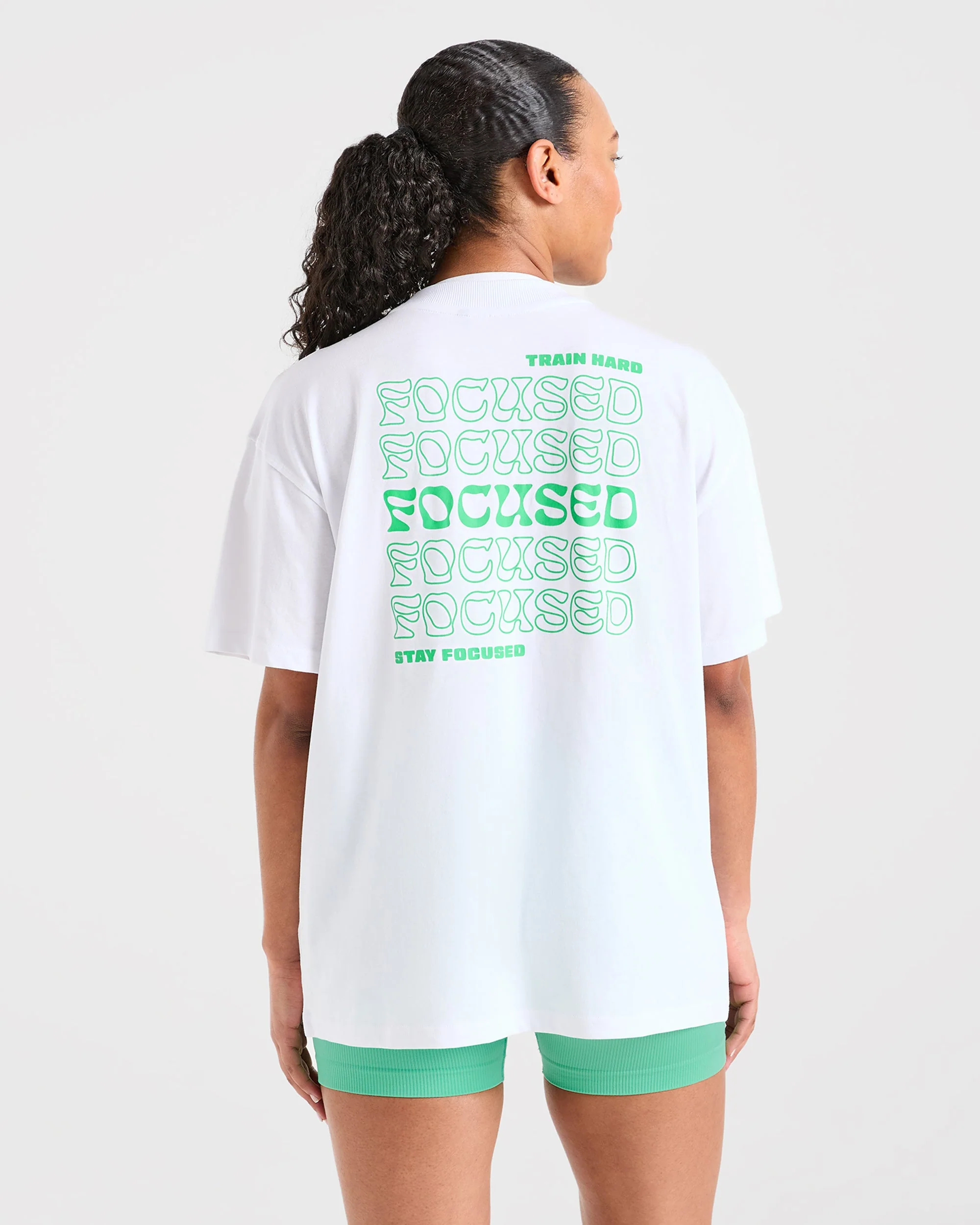 Focused Wavy Oversized T Shirt - Blanc/Vert