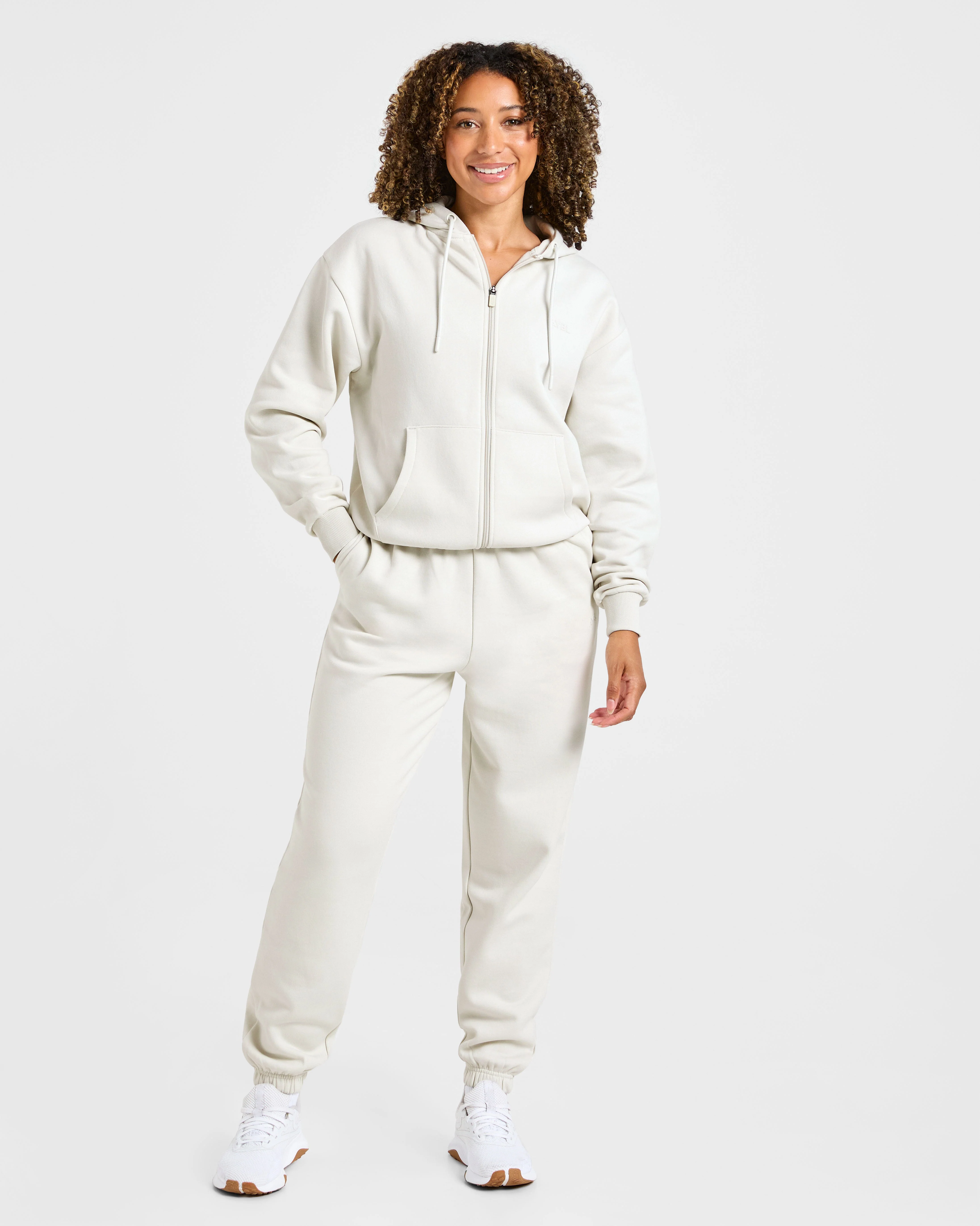 Lifestyle Oversized Zip Up Hoodie - Off Blanc - Image 3