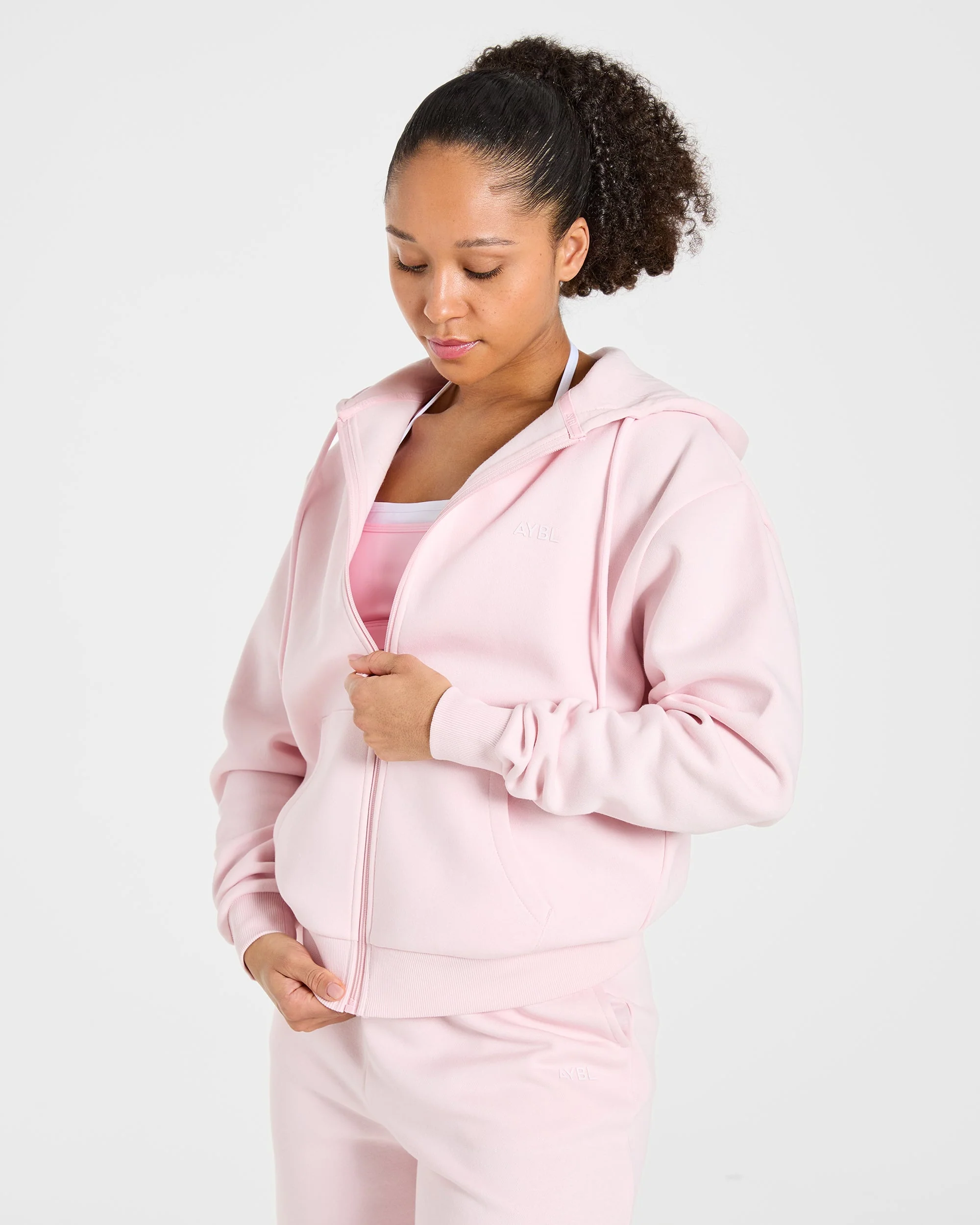 Lifestyle Oversized Zip Up Hoodie - Pastel Rose - Image 8
