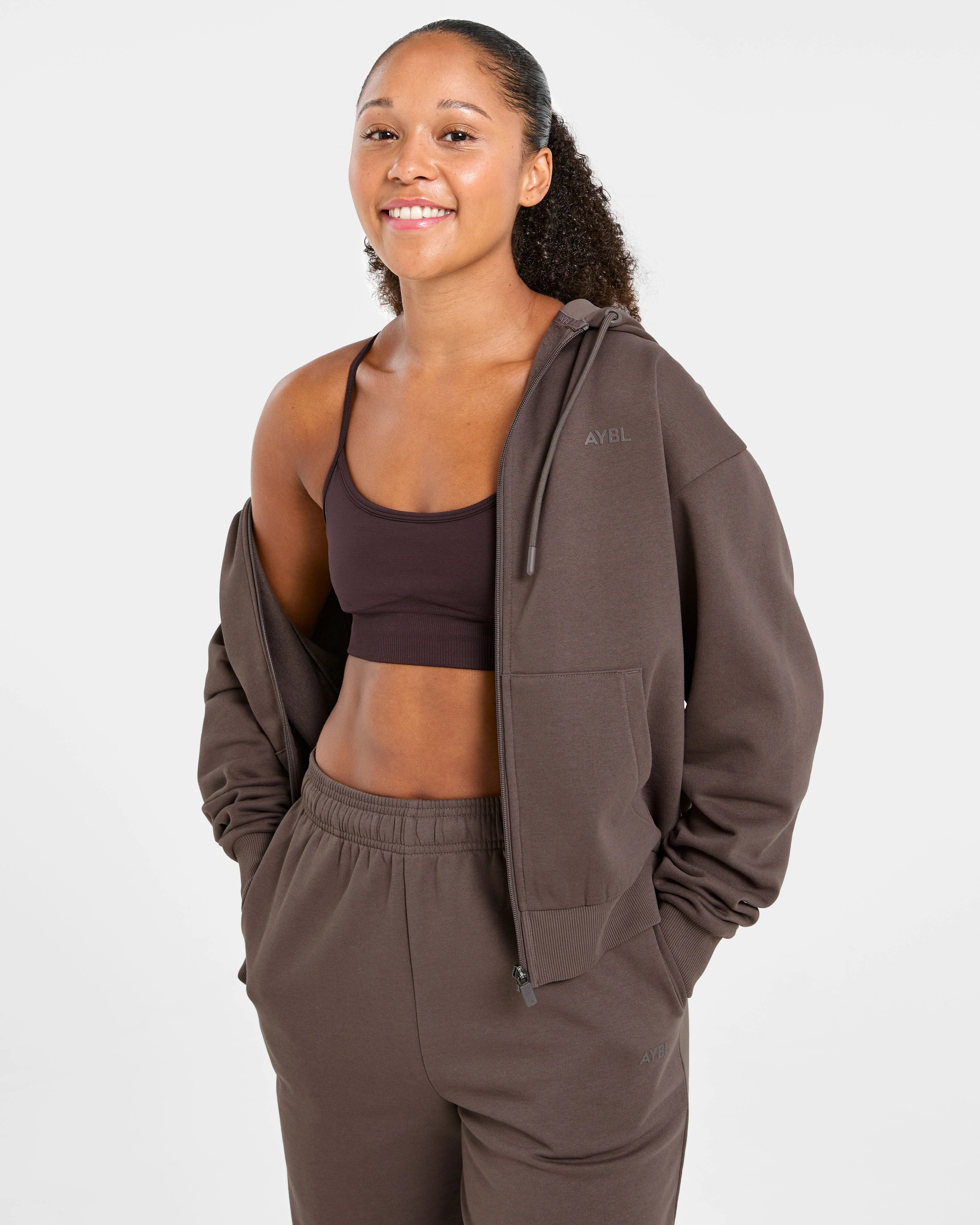 Lifestyle Oversized Zip Up Hoodie - Umber Marron - Image 7