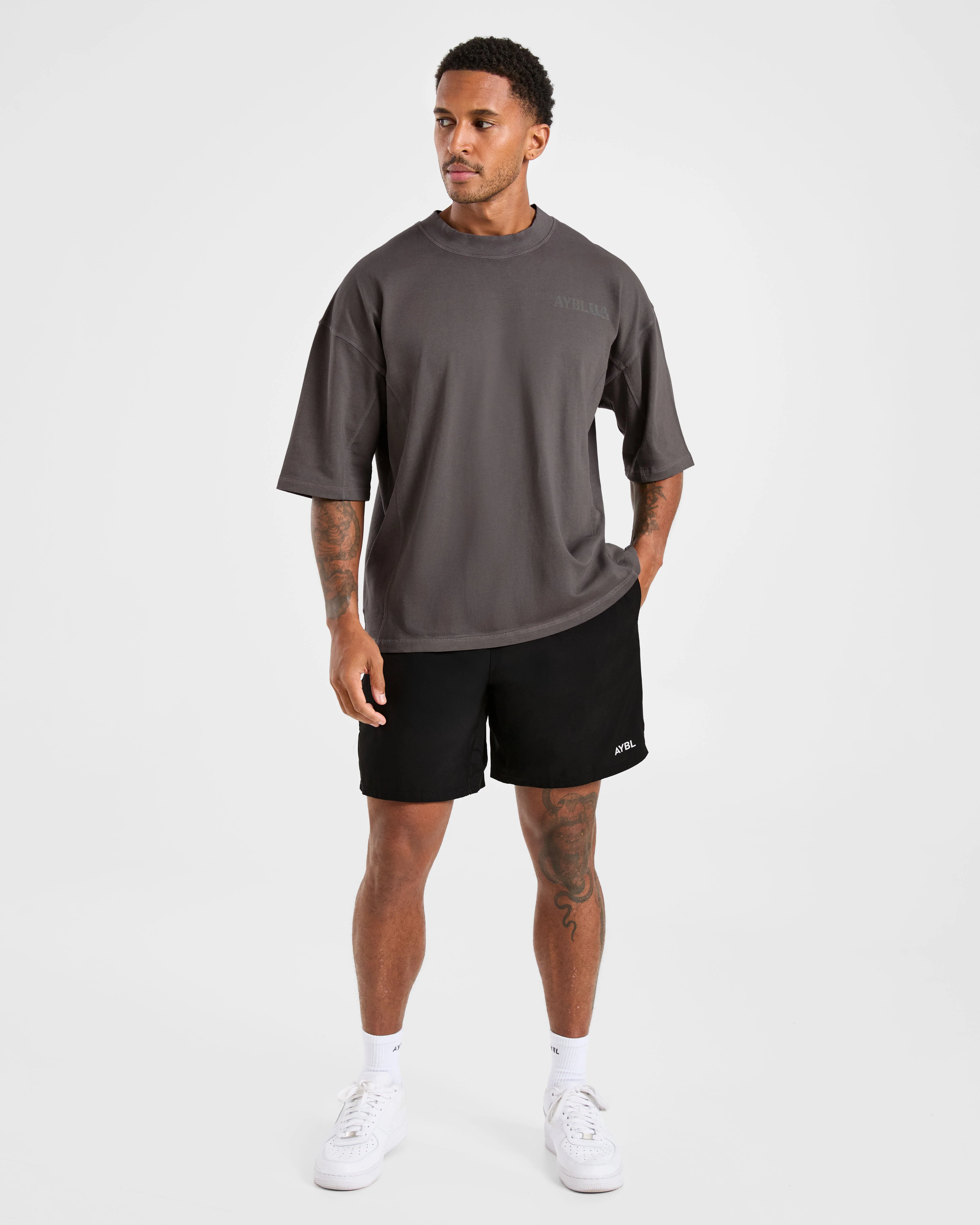 Lift Club Distressed Oversized T Shirt - Charcoal - Image 3