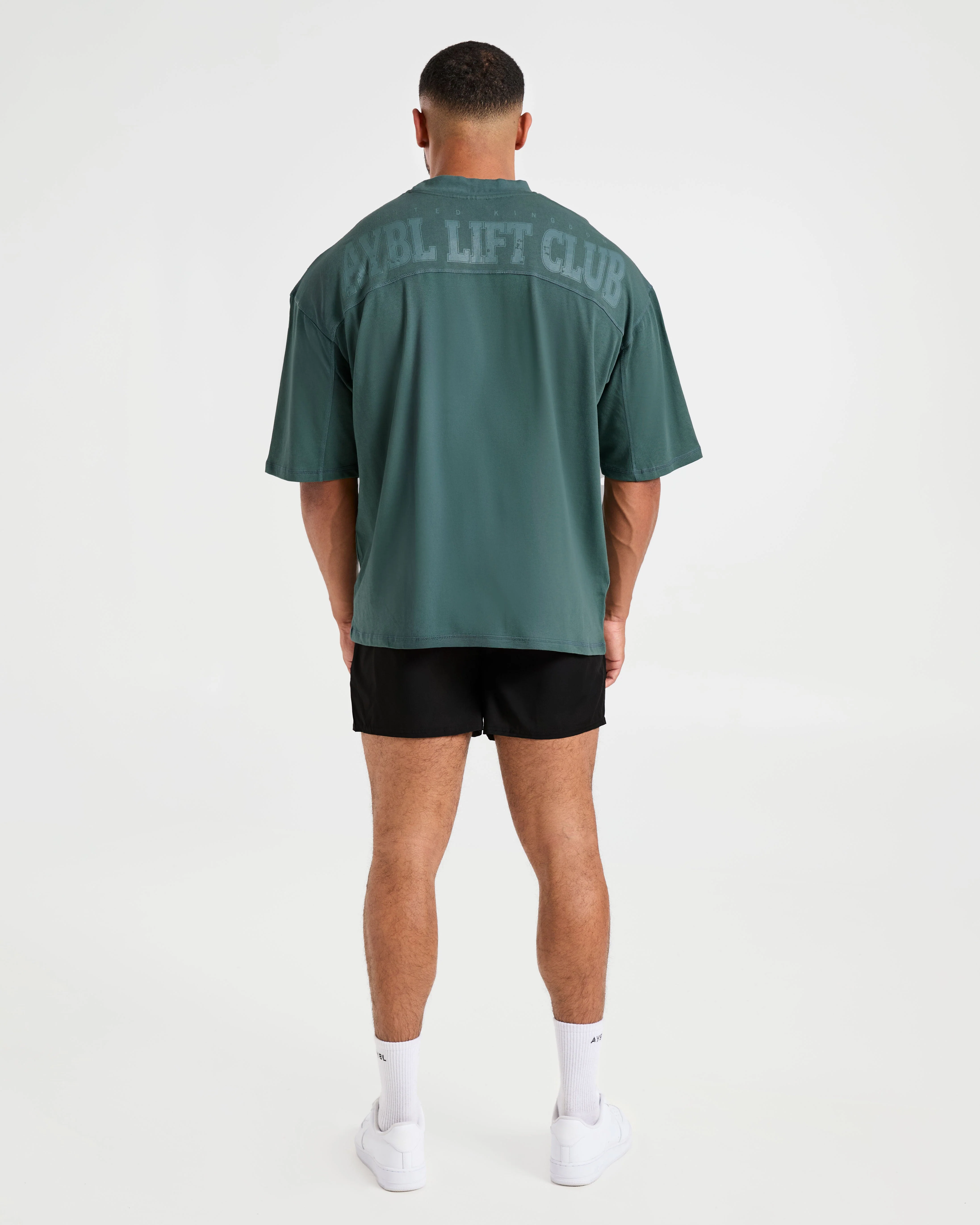 Lift Club Distressed Oversized T Shirt - Washed Teal - Image 4