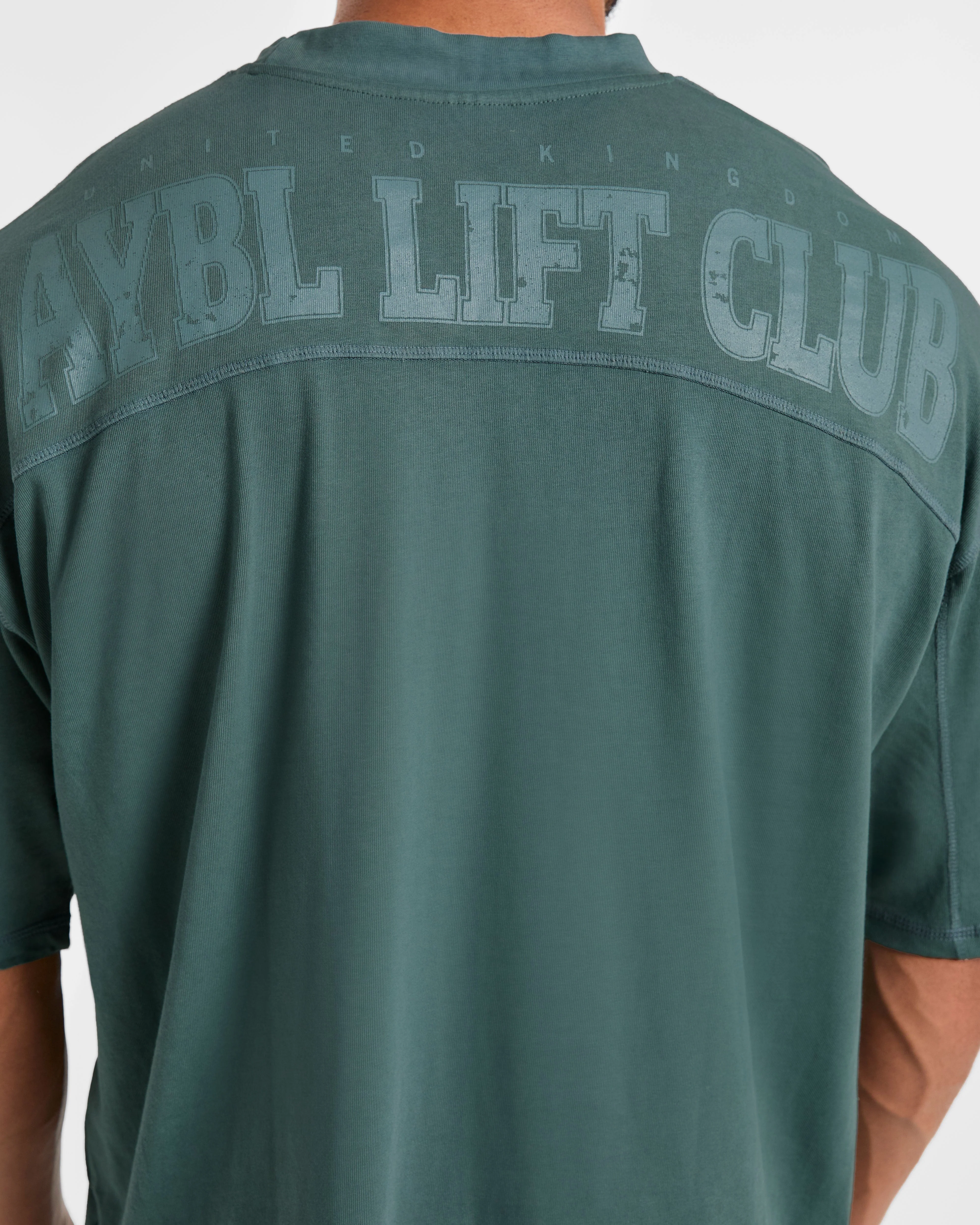 Lift Club Distressed Oversized T Shirt - Washed Teal - Image 6