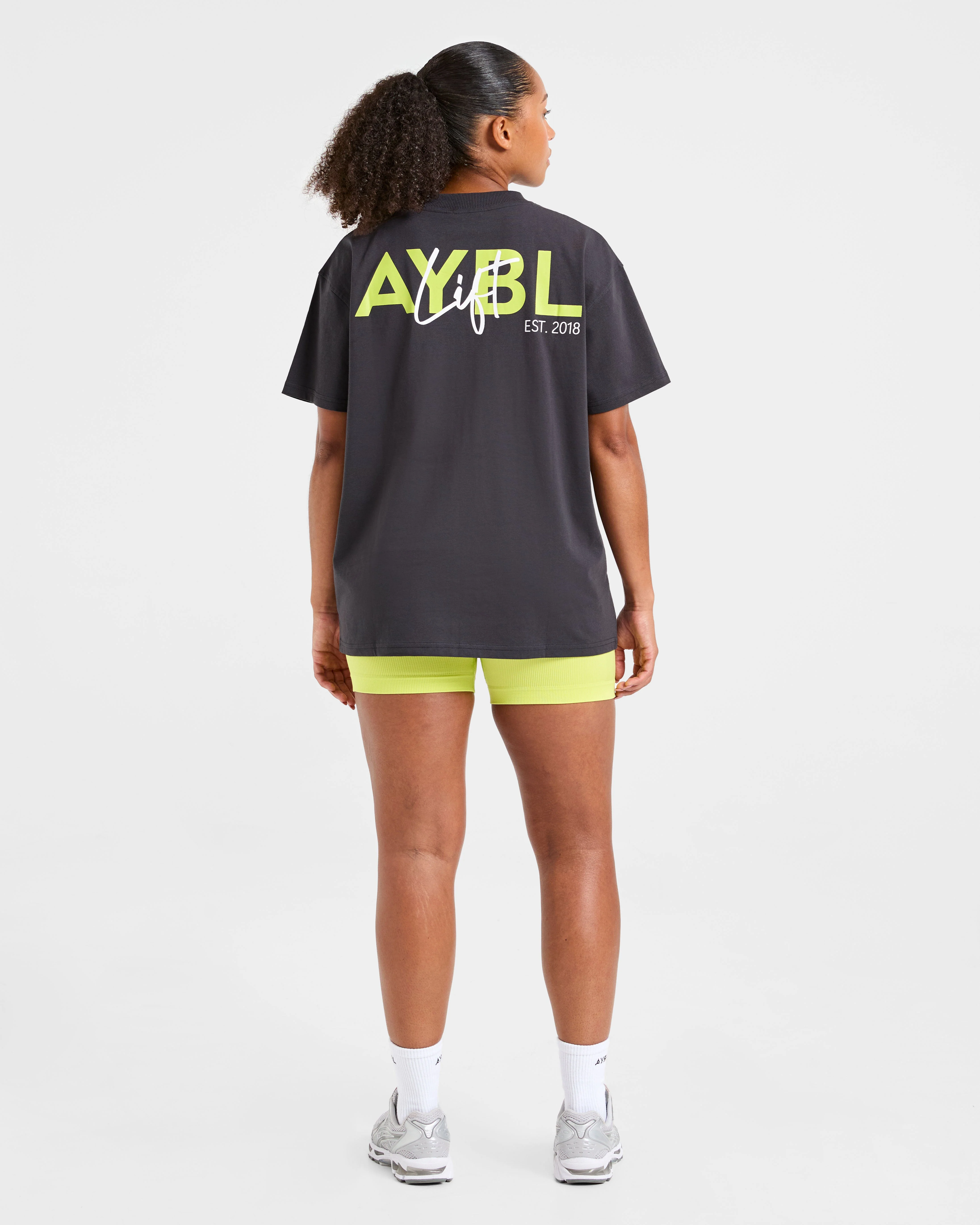 Lift Graphic Oversized T Shirt - Charcoal/Lime - Image 4