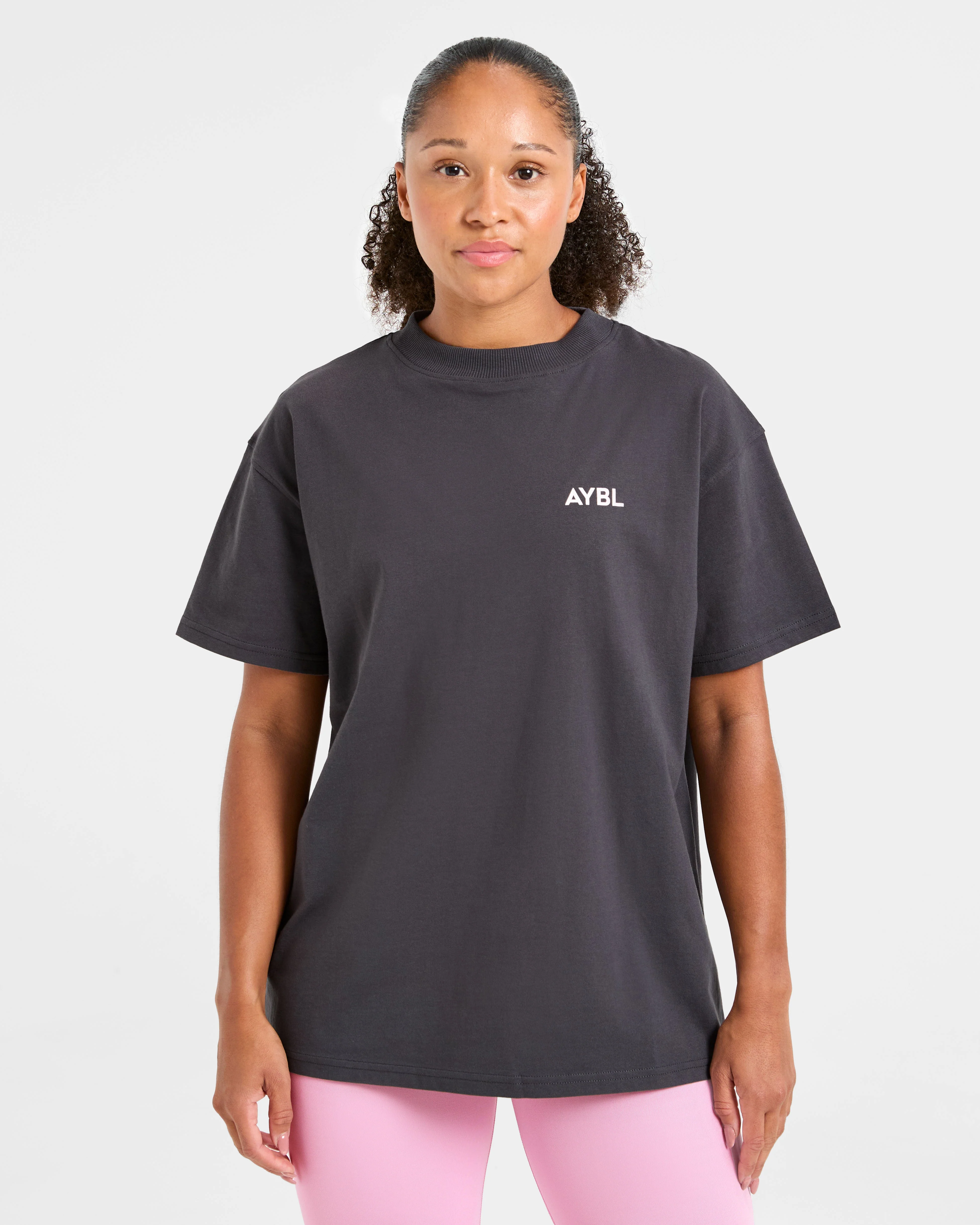 Lift Graphic Oversized T Shirt - Charcoal/Rose - Image 2