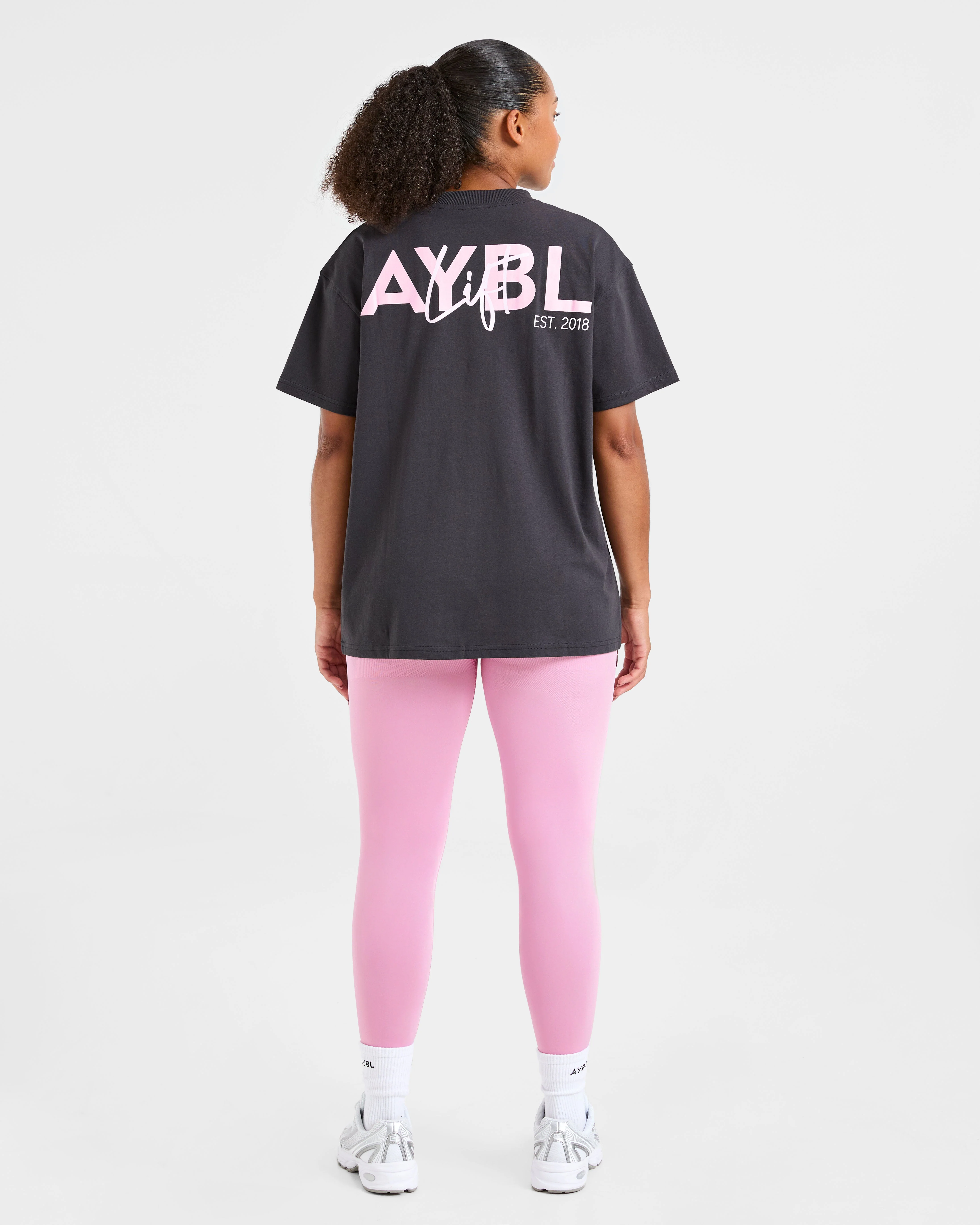 Lift Graphic Oversized T Shirt - Charcoal/Rose - Image 4