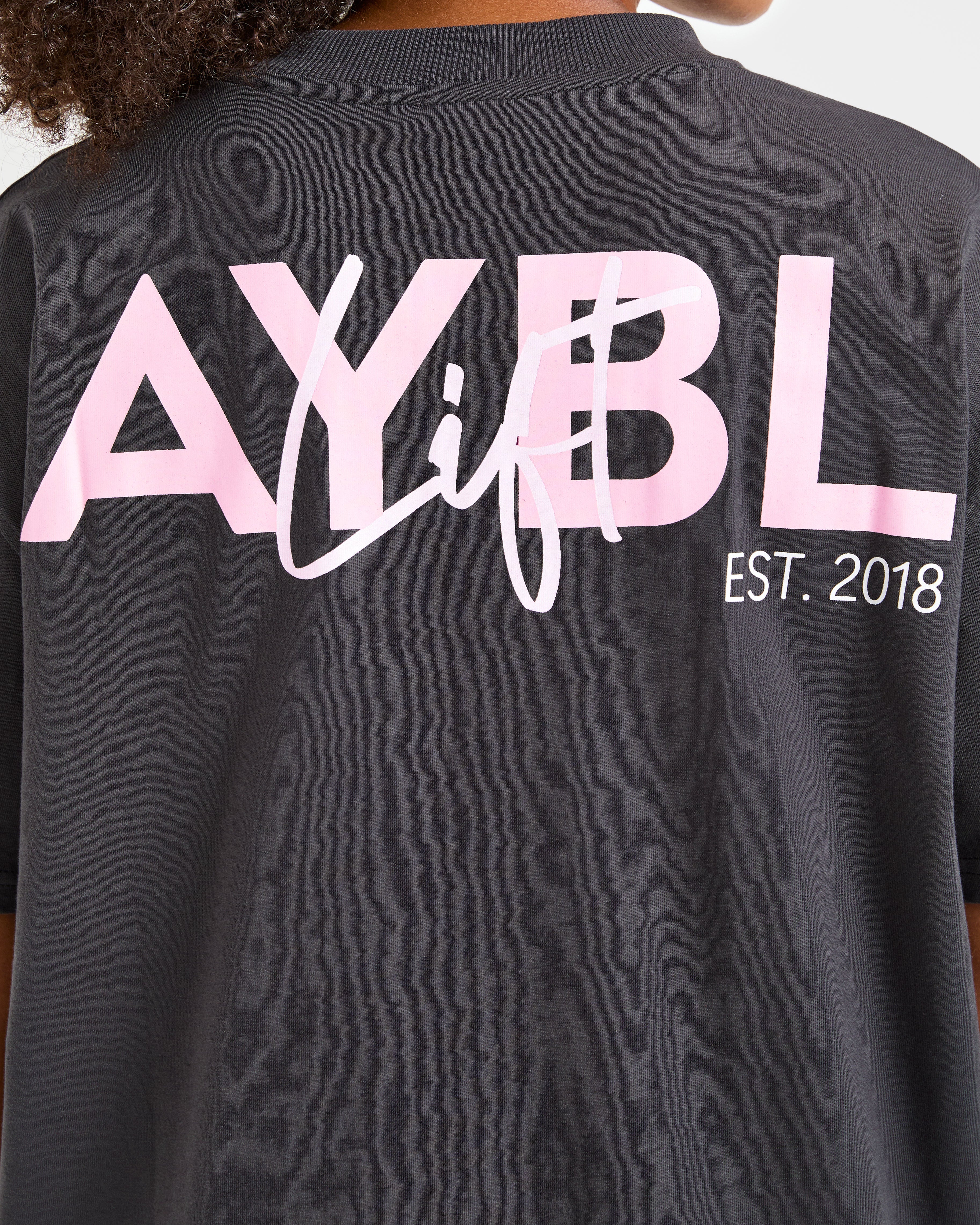 Lift Graphic Oversized T Shirt - Charcoal/Rose - Image 6