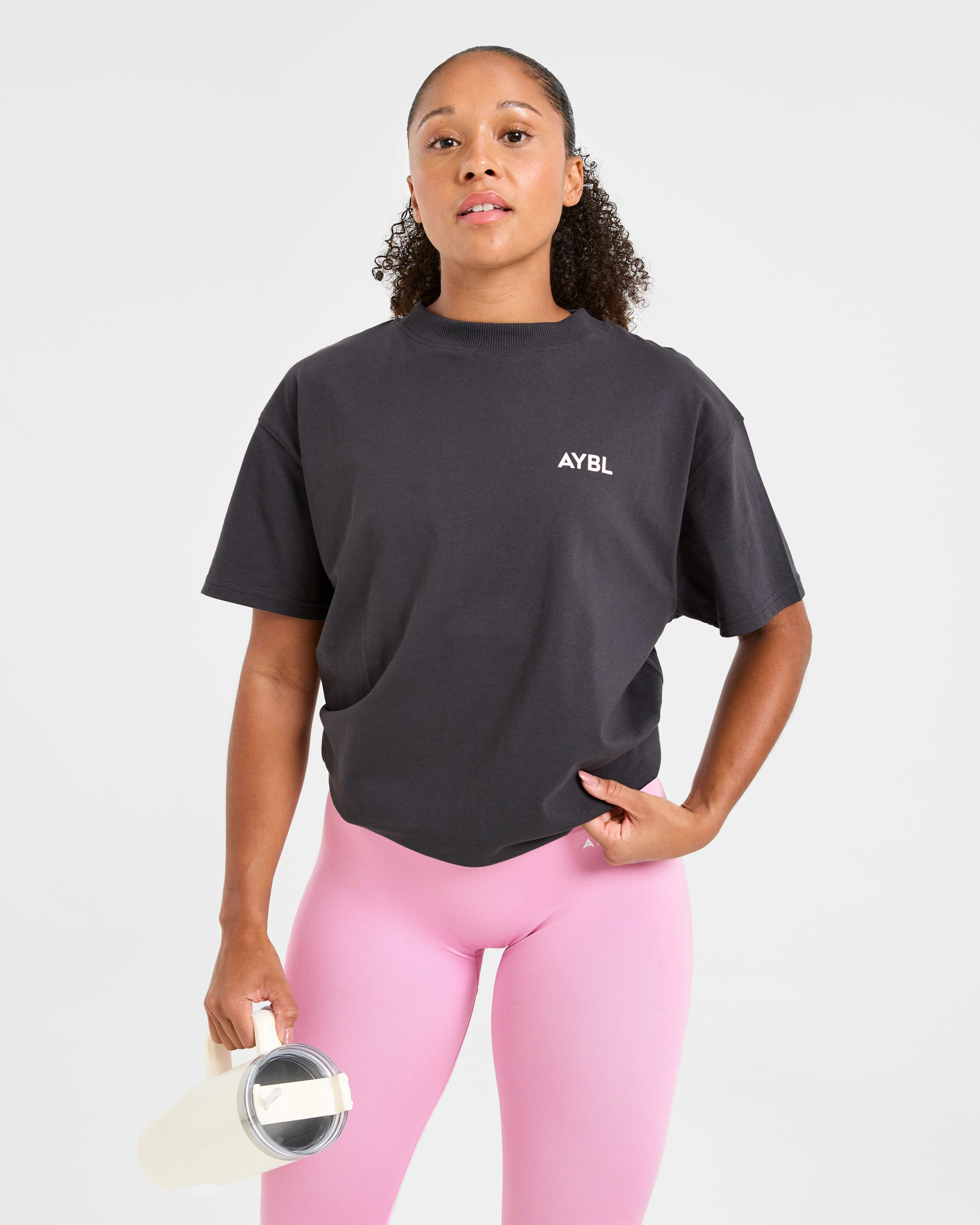 Lift Graphic Oversized T Shirt - Charcoal/Rose - Image 8